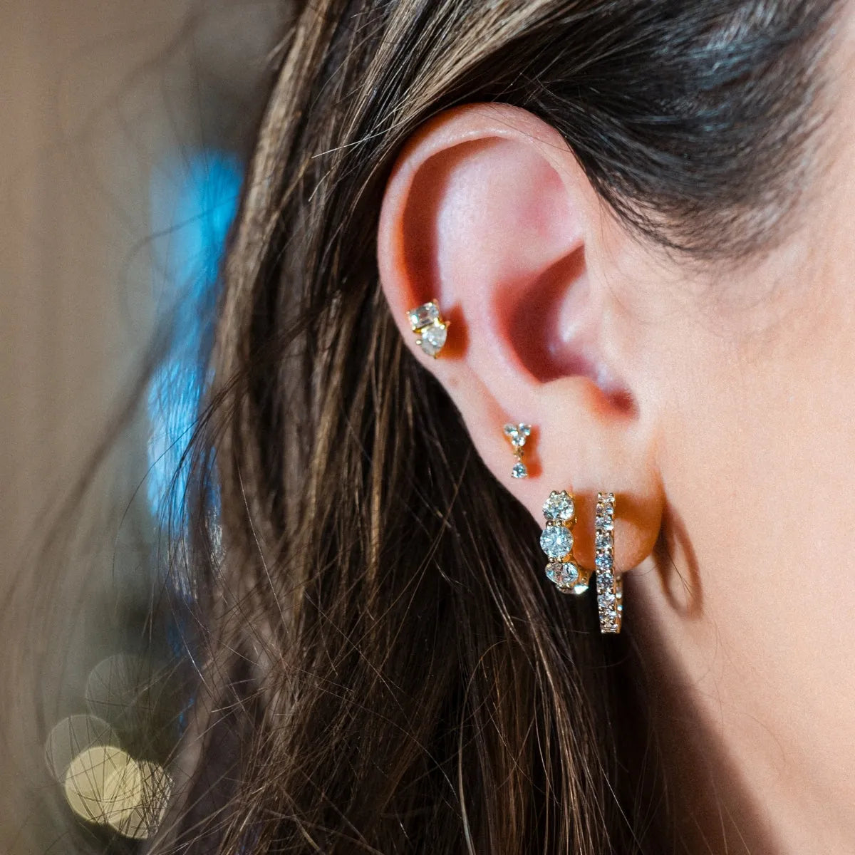 Custom 2.5 Carat Weight Shared Prong Large Diamond Huggies-Earrings-Mama Bijoux