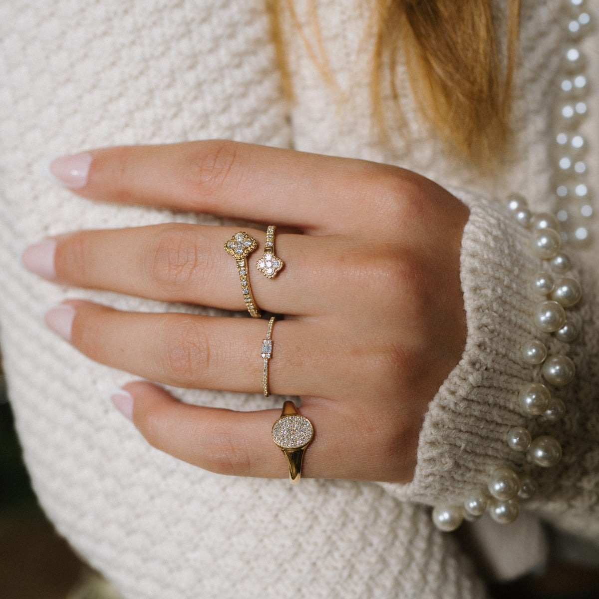 Stacked Four Leaf Clover Flexible Ring