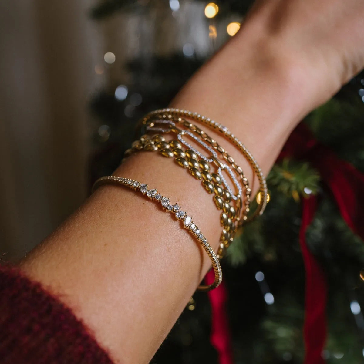 Multi Cut Diamond Flexible Bangle-Bracelets-Mama Bijoux