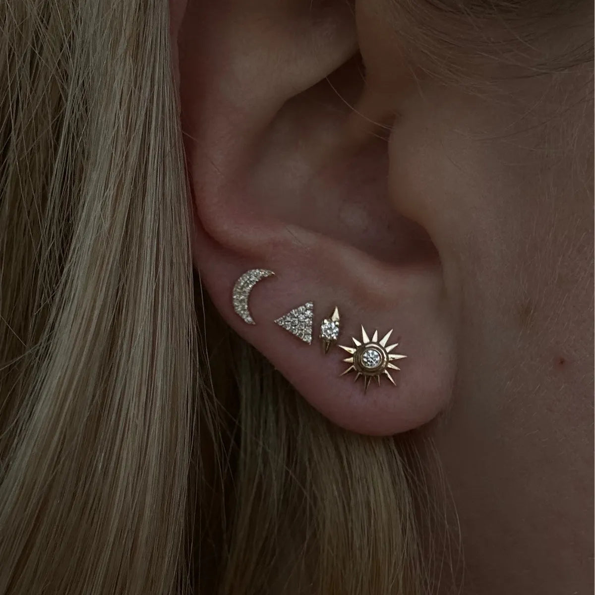 Mini Triangle Pavé Diamond Studs-Earrings-Mama Bijoux