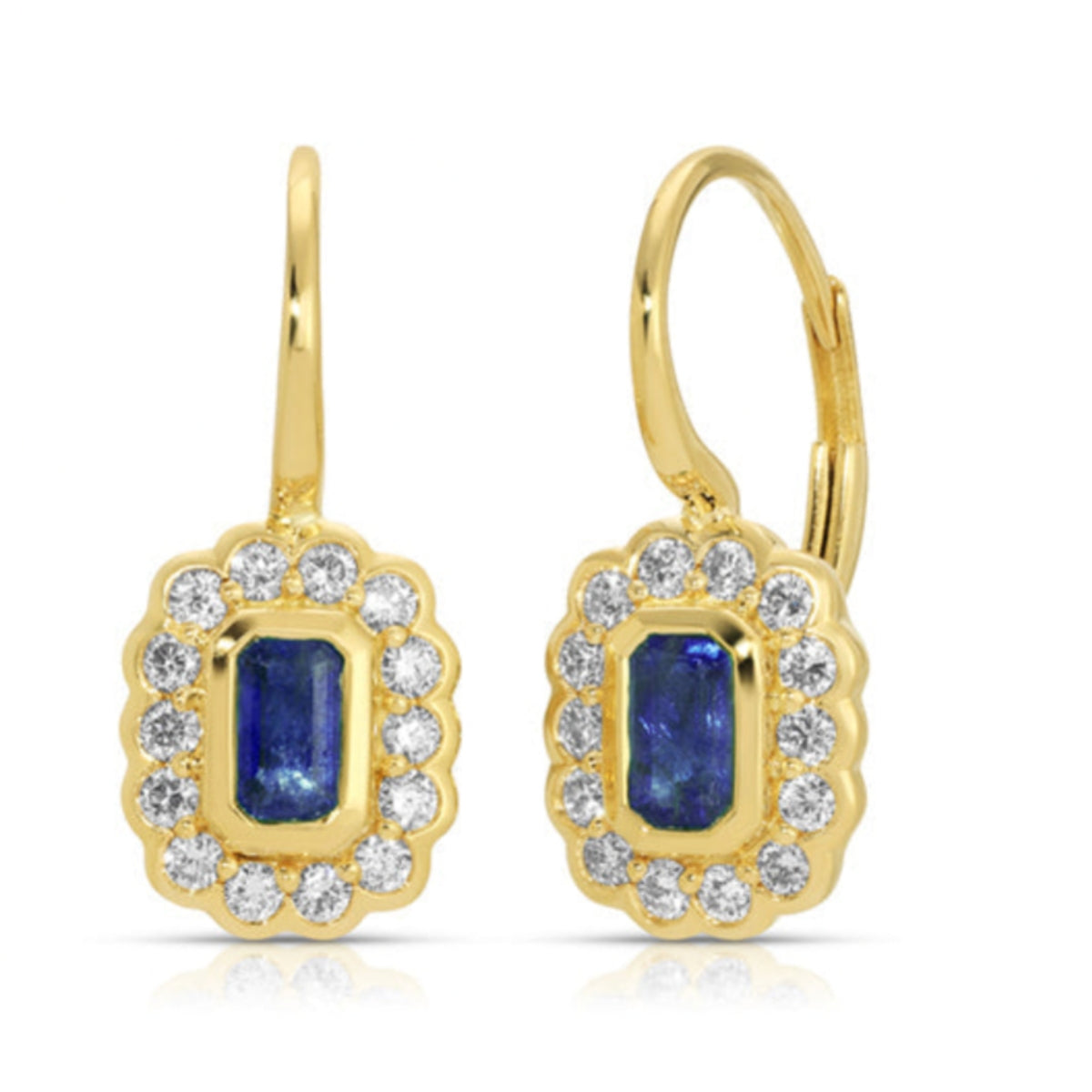 Blue Sapphire & Diamond Bezel Drop Earrings