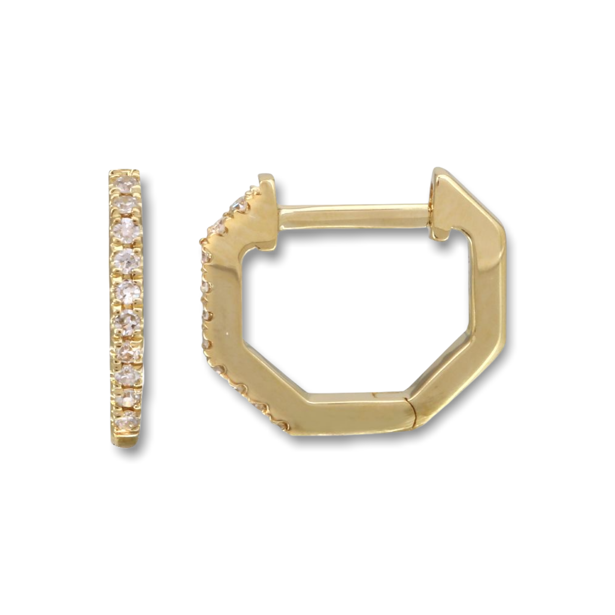 Single Row Diamond Pavé Mini Octagon Huggies-Earrings-Mama Bijoux-[14kgold]-[diamonds]-[heirloom_quality]-MamaBijoux