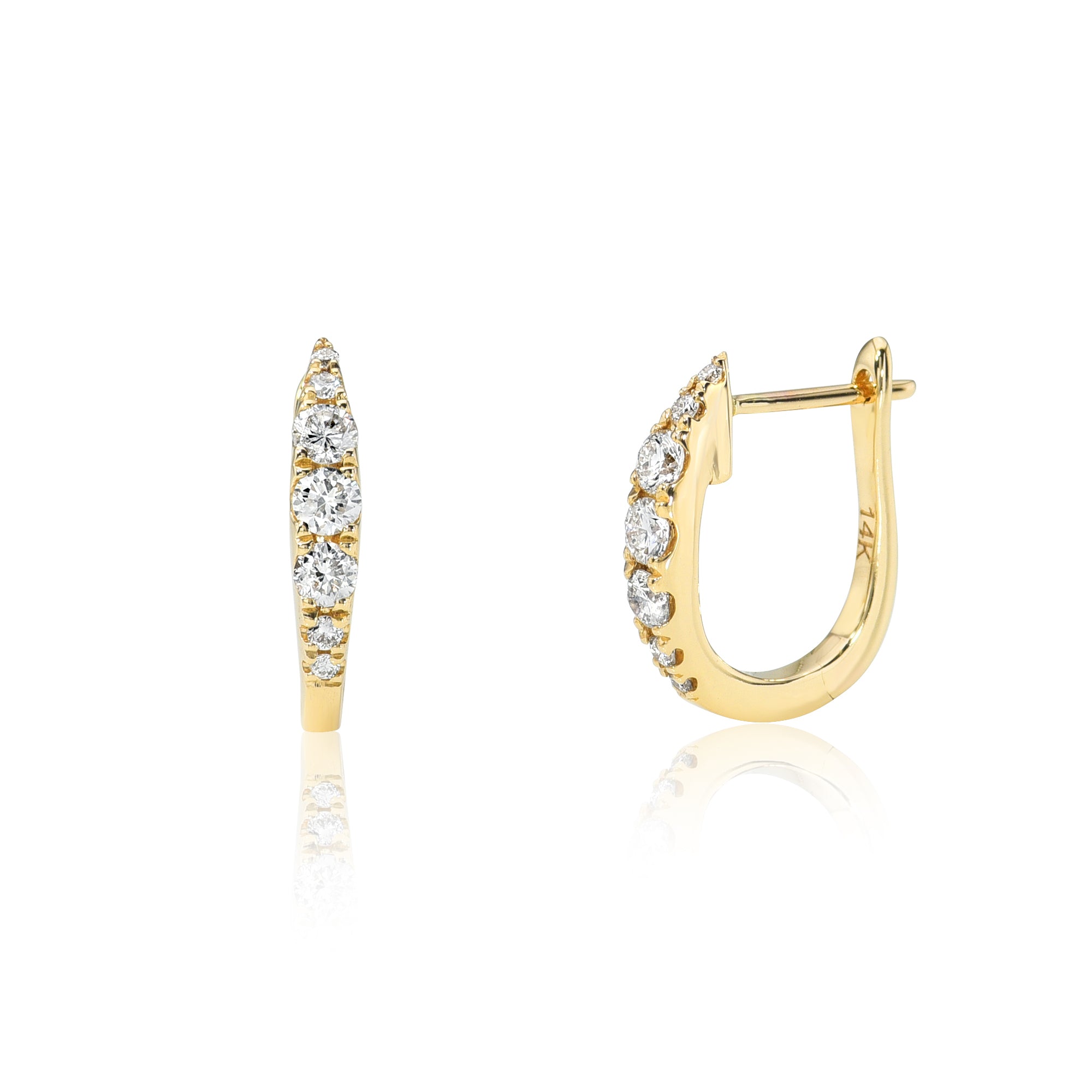 Small Graduating Diamond Fish Hook Huggies-Earrings-Mama Bijoux-[14kgold]-[diamonds]-[heirloom_quality]-MamaBijoux