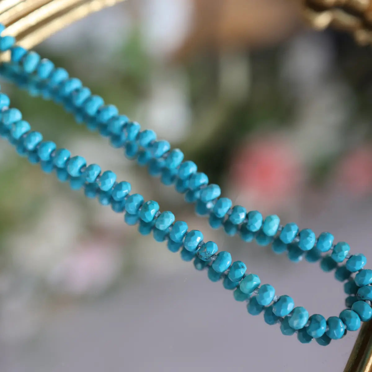 Small Beaded Diamond Cut Turquoise Necklace