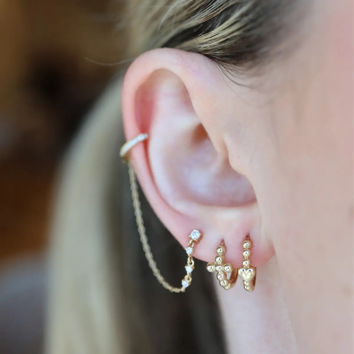 Solid Gold Heart Bubble Huggies Mama Bijoux Fine Jewelry 14k yellow 