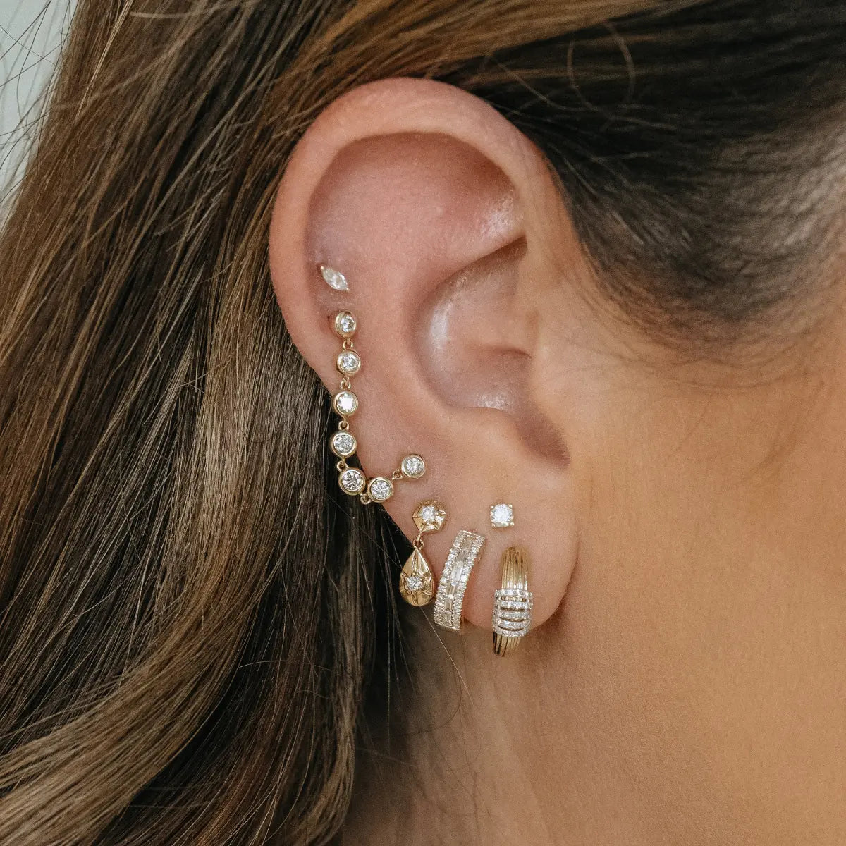 Mama Bijoux Fine Jewelry 14k yellow gold Natural Diamonds Star Set Pear Shaped Drop Studs