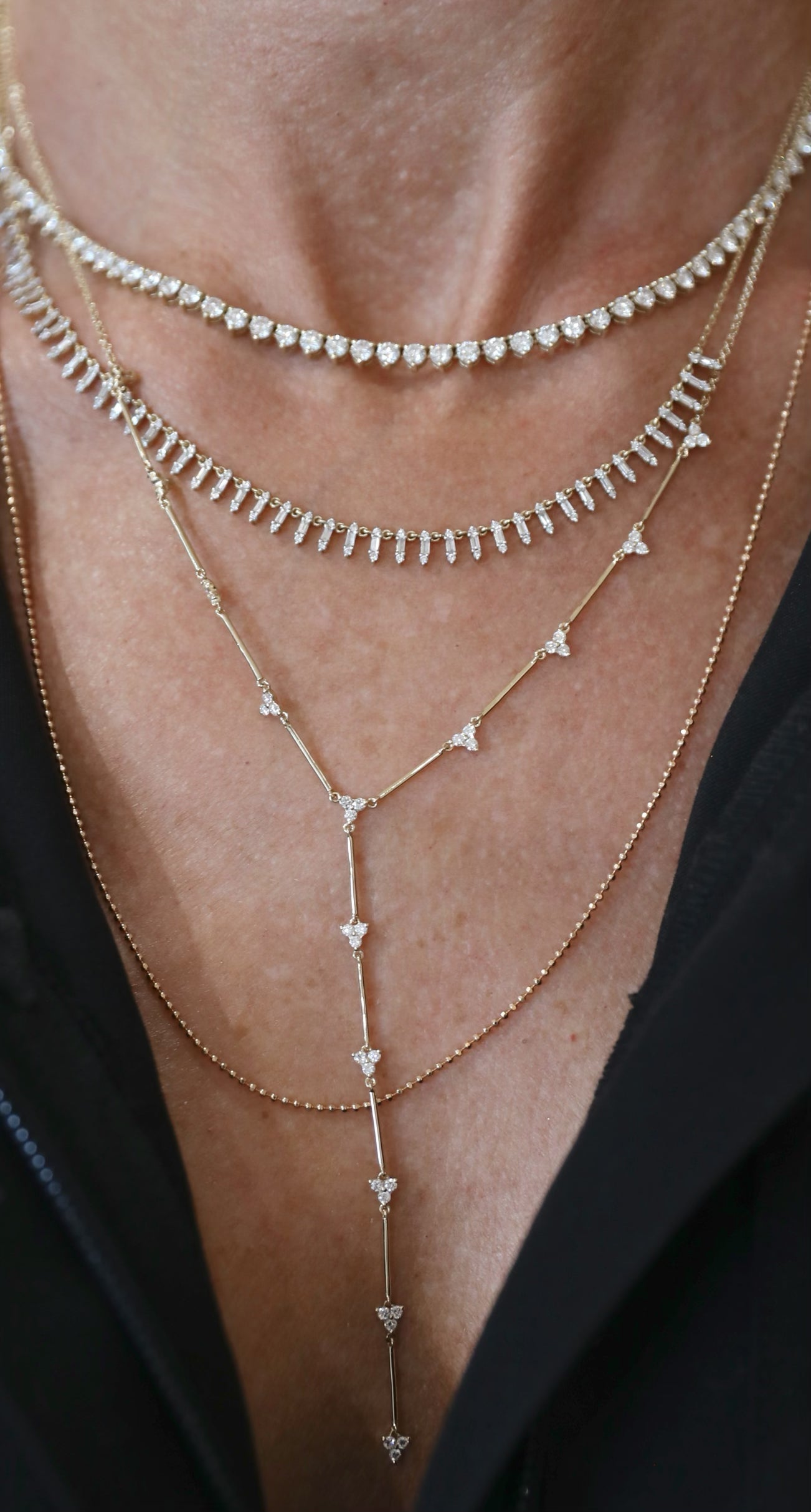 "The Catherine" Diamond Trio Y Necklace-Necklaces-Mama Bijoux-[14kgold]-[diamonds]-[heirloom_quality]-MamaBijoux