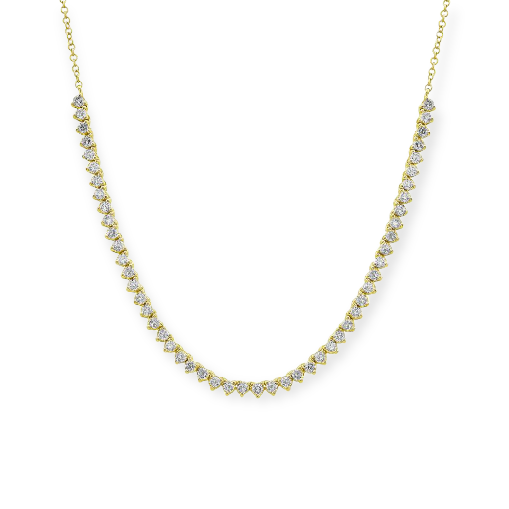 Three Prong Diamond & Chain Half Tennis Necklace-Mama Bijoux-[14kgold]-[diamonds]-[heirloom_quality]-MamaBijoux