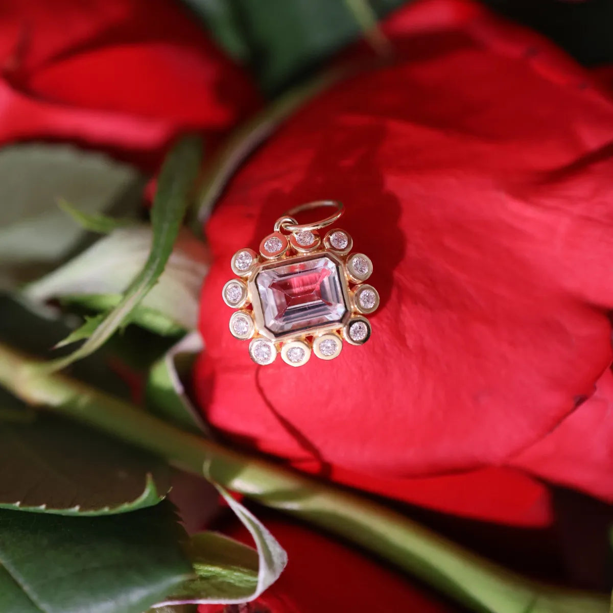 Topaz and Diamond Bezel Petals Charm-Charms & Pendants-Mama Bijoux