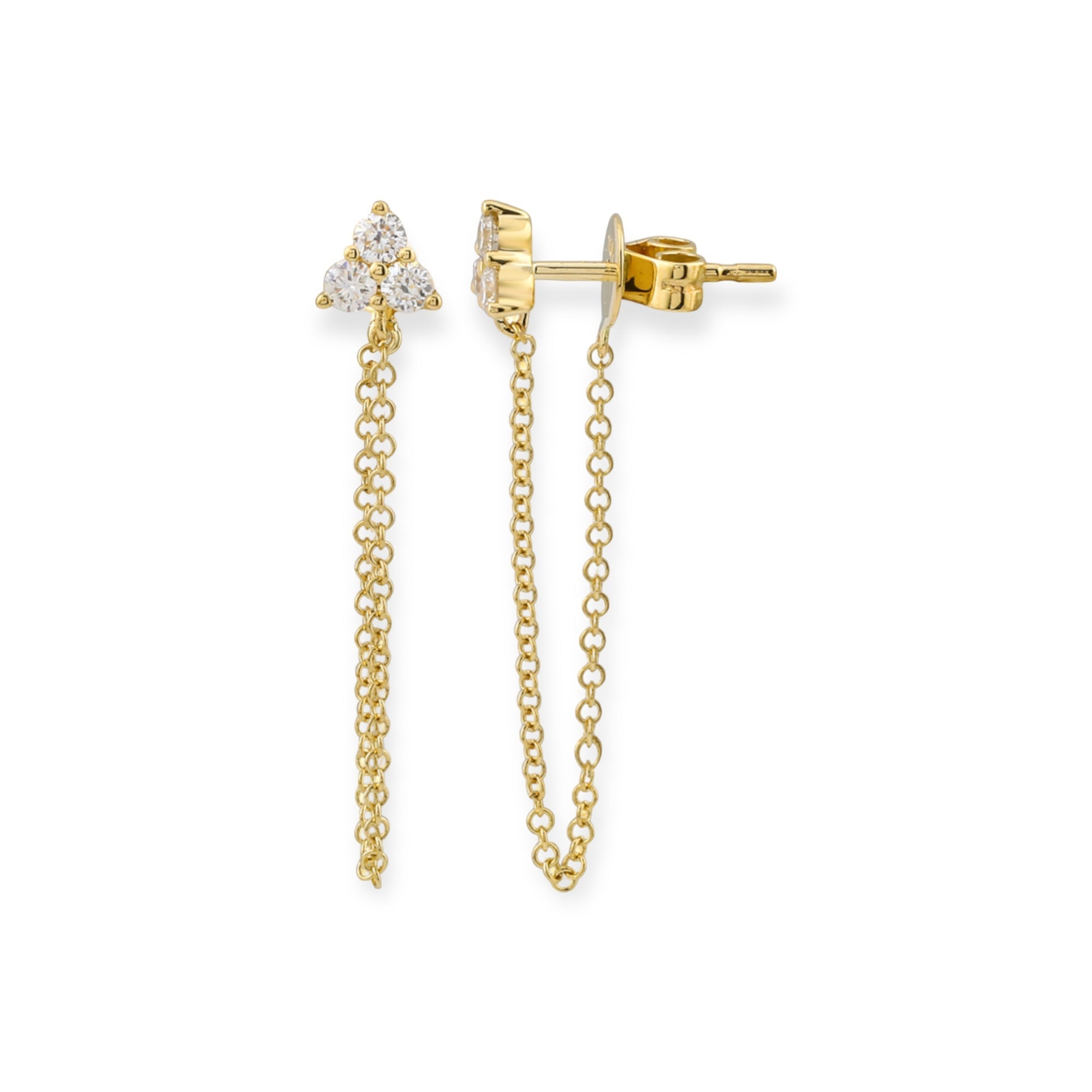 Trio Diamond & Chain Stud Earrings (Sold as Singles)-Earrings-Mama Bijoux-[14kgold]-[diamonds]-[heirloom_quality]-MamaBijoux