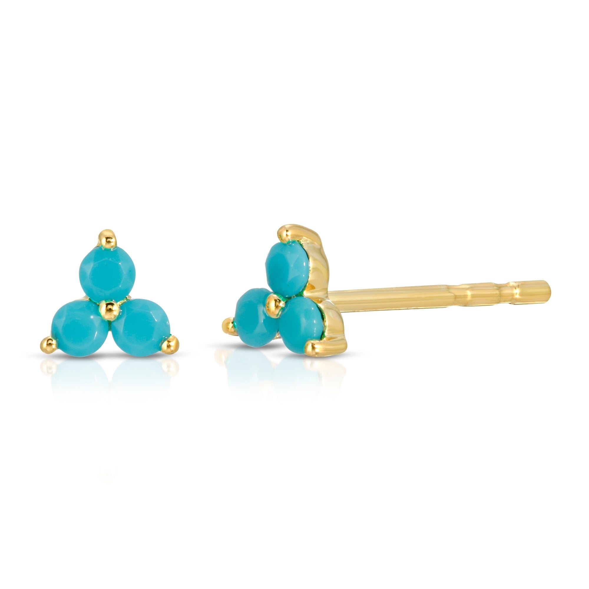 Turquoise Trio Stud Earrings-Earrings-Mama Bijoux-[14kgold]-[diamonds]-[heirloom_quality]-MamaBijoux