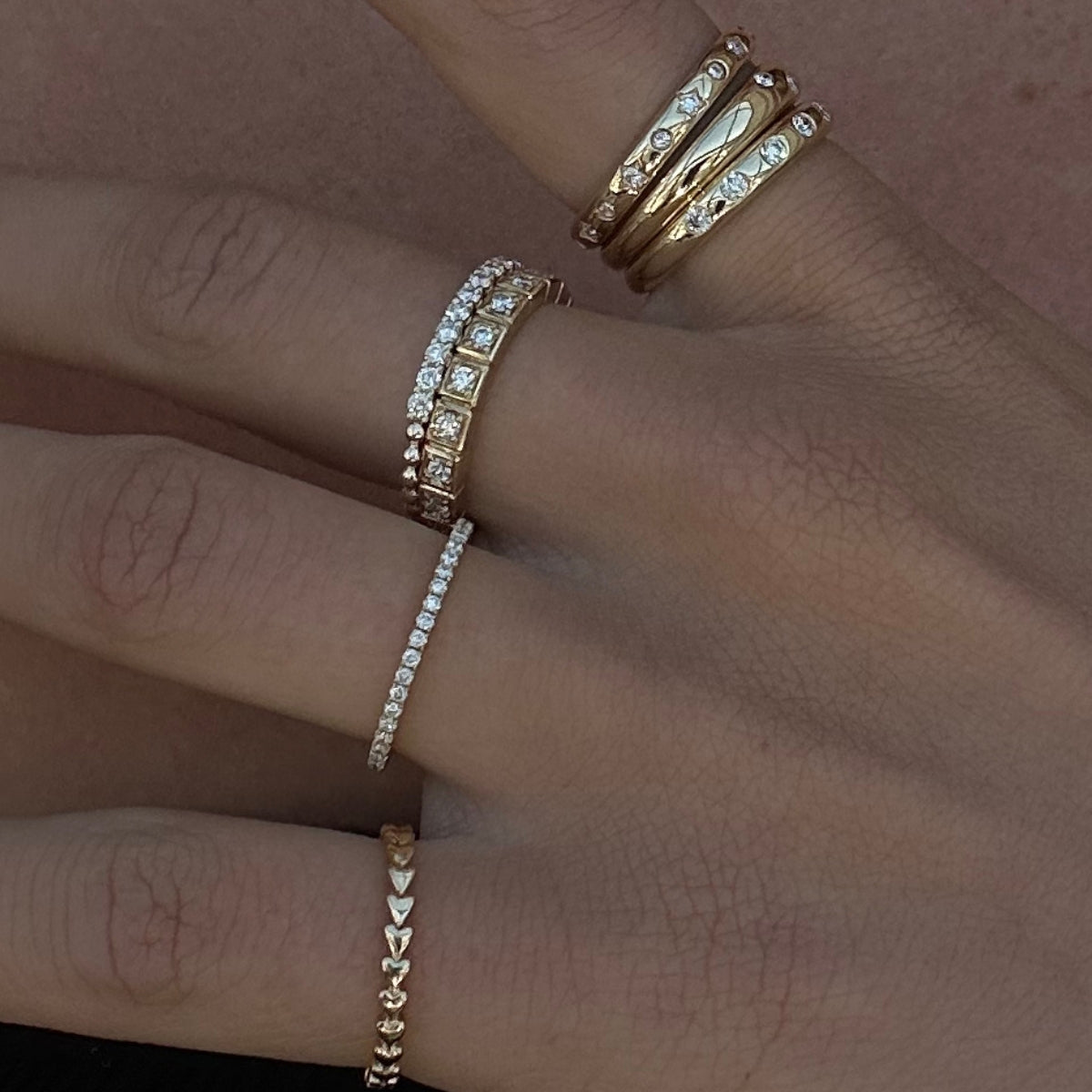 U Set Half Diamond Half Gold Bead Band-Rings-Mama Bijoux-[14kgold]-[diamonds]-[heirloom_quality]-MamaBijoux