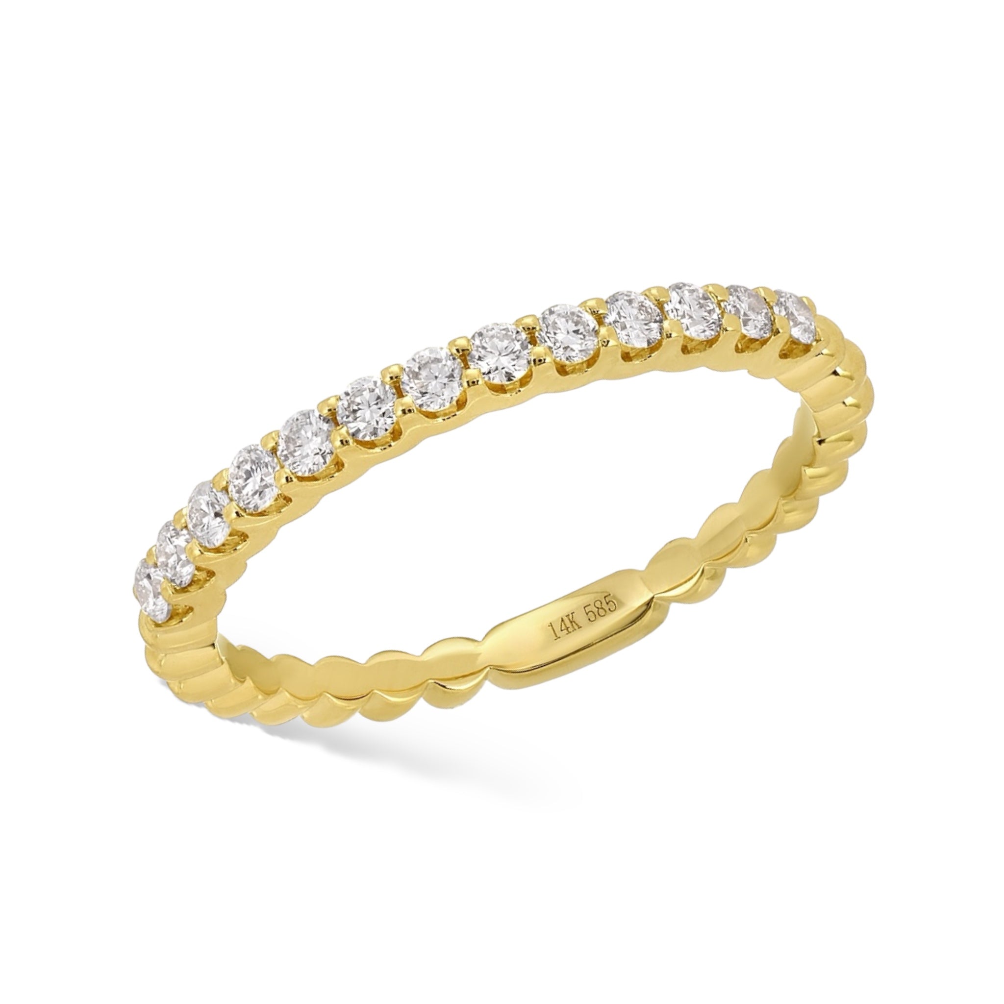 U Set Half Diamond Half Gold Bead Band-Rings-Mama Bijoux-[14kgold]-[diamonds]-[heirloom_quality]-MamaBijoux