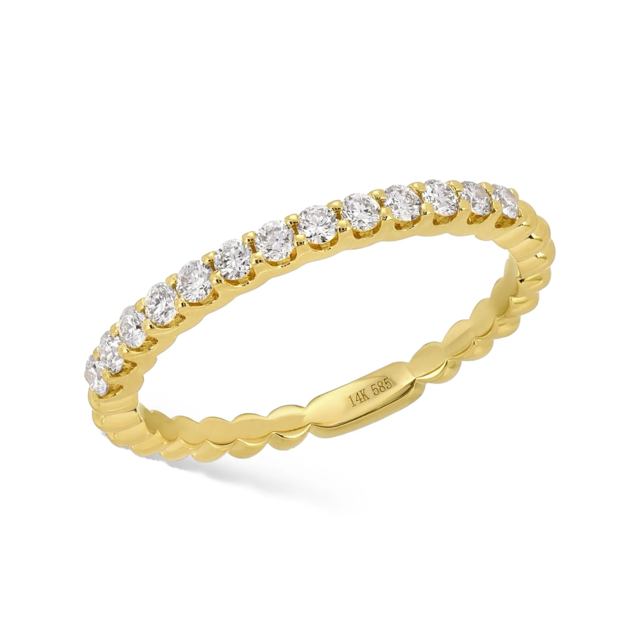 U Set Half Diamond Half Gold Bead Band-Rings-Mama Bijoux-[14kgold]-[diamonds]-[heirloom_quality]-MamaBijoux