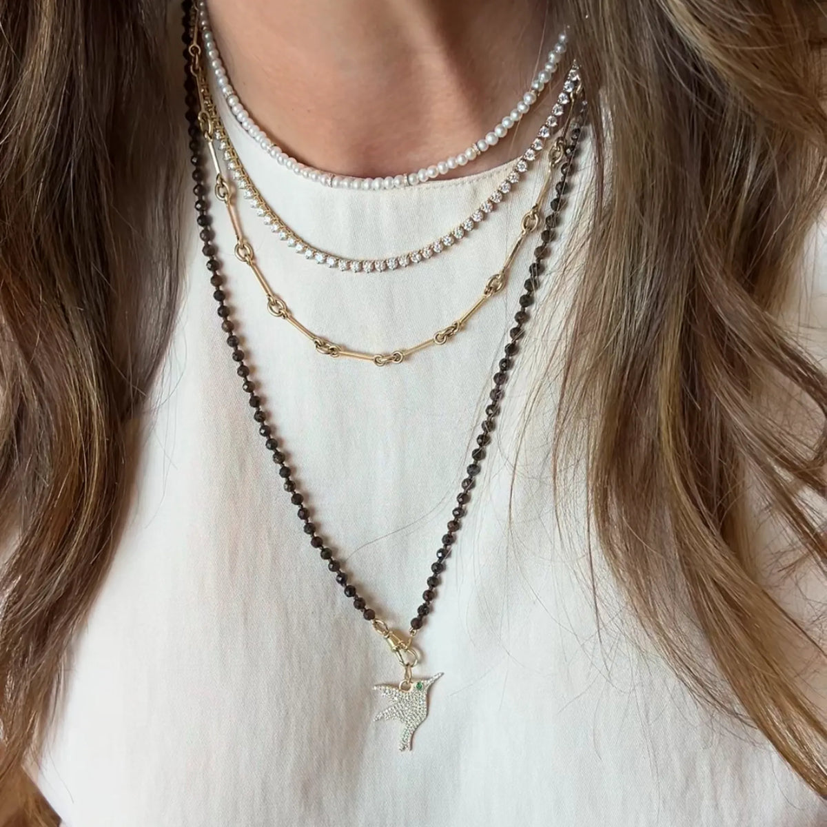 Long Mini Bronzite Beaded Necklace-Necklaces-Mama Bijoux