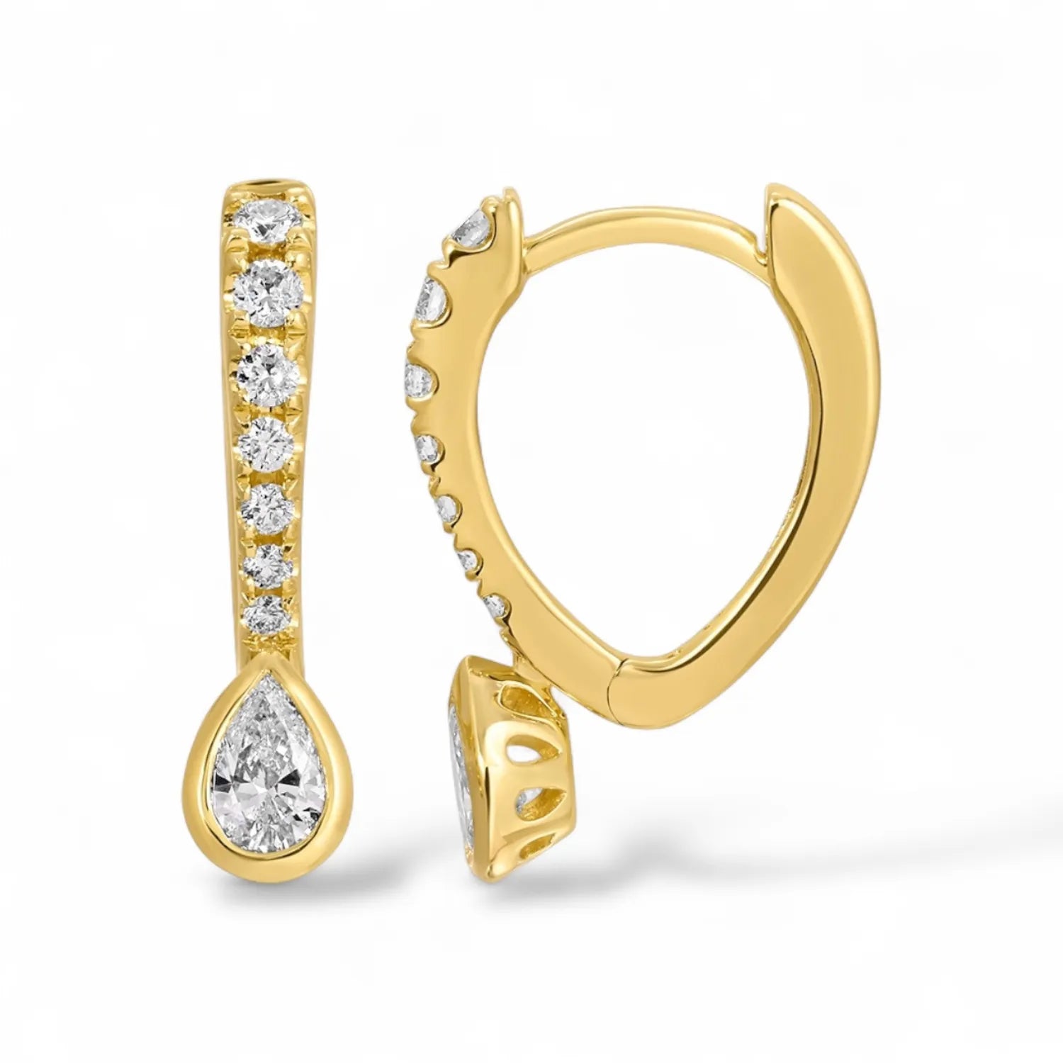 Bezeled Pear & Diamond Teardrop Huggies-Earrings-Mama Bijoux
