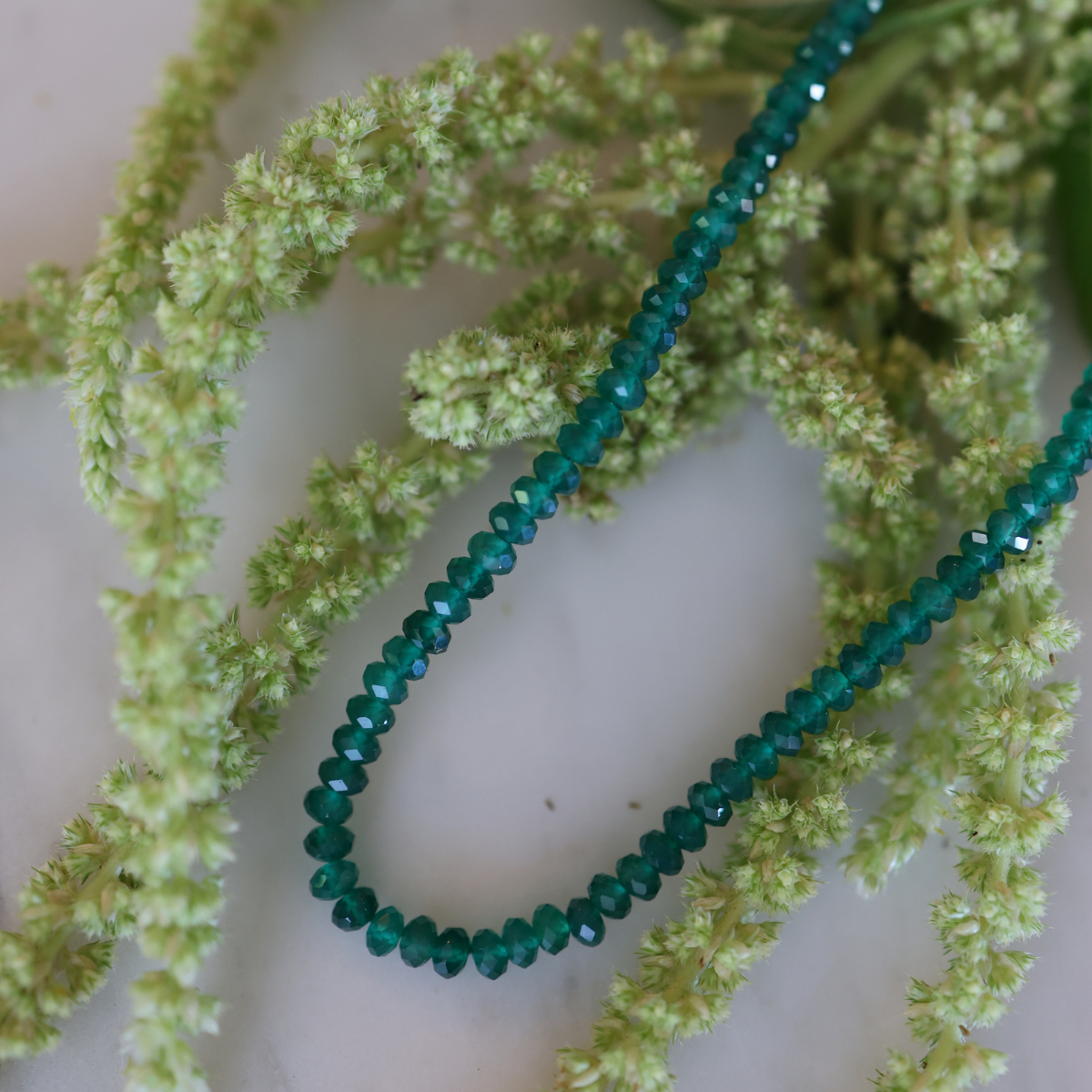 Green Agate Long Layering Beaded Necklace (24")-Necklaces-Mama Bijoux