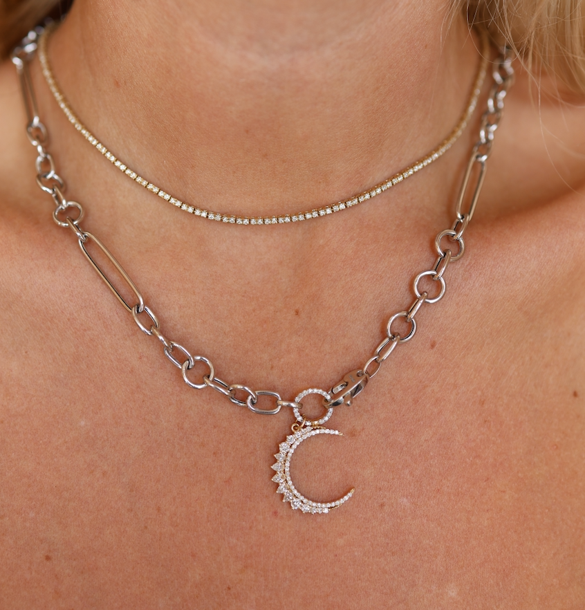 White Gold Mixed Link Chain Necklace-Necklaces-Mama Bijoux-[14kgold]-[diamonds]-[heirloom_quality]-MamaBijoux