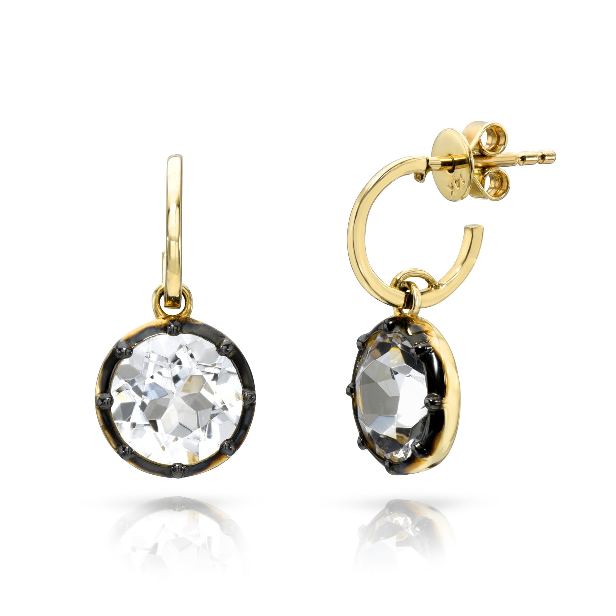 White Topaz Old Mine Charm Studs-Earrings-Mama Bijoux-[14kgold]-[diamonds]-[heirloom_quality]-MamaBijoux