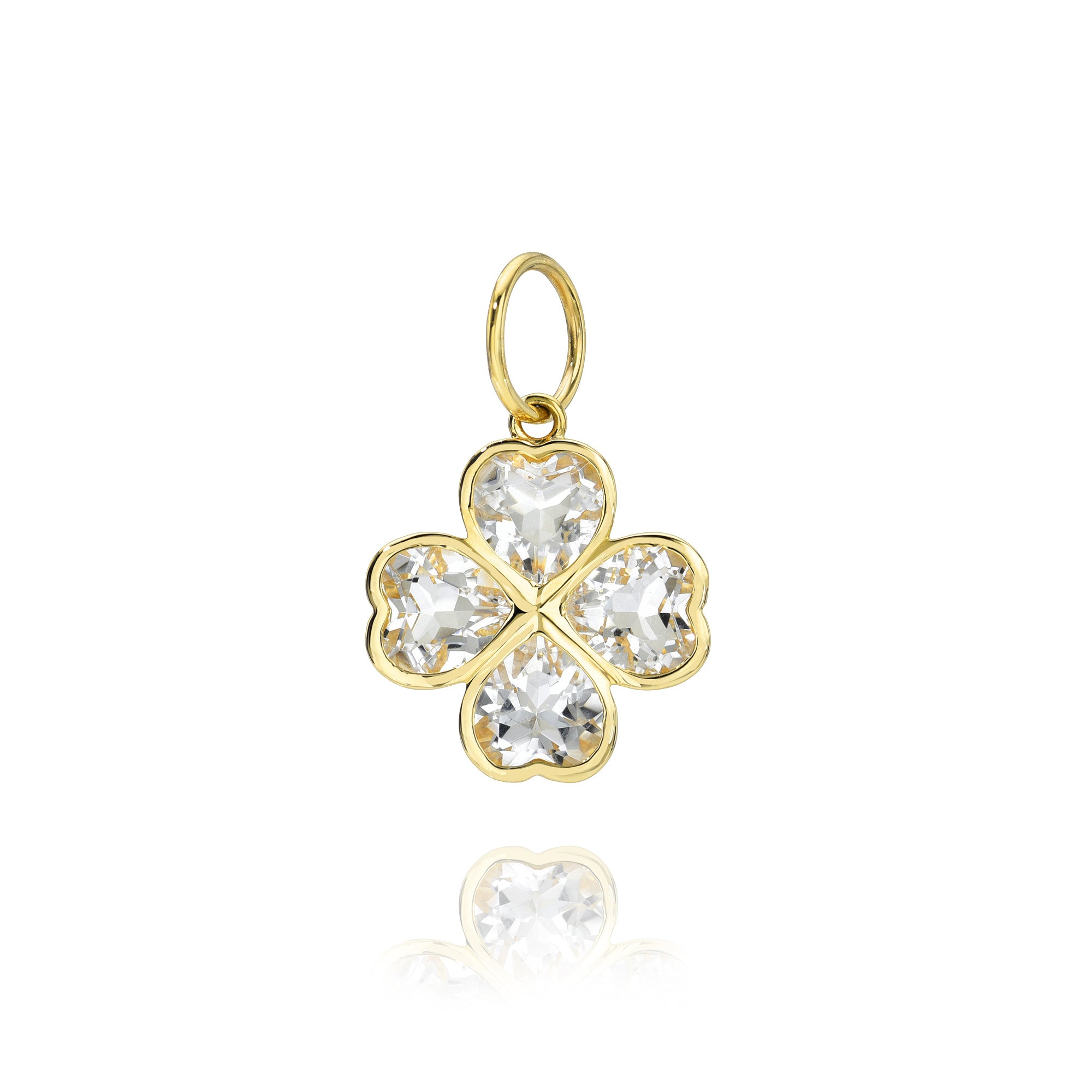 Mama Bijoux fine jewelry white topaz four leaf clover charm 14k yellow gold