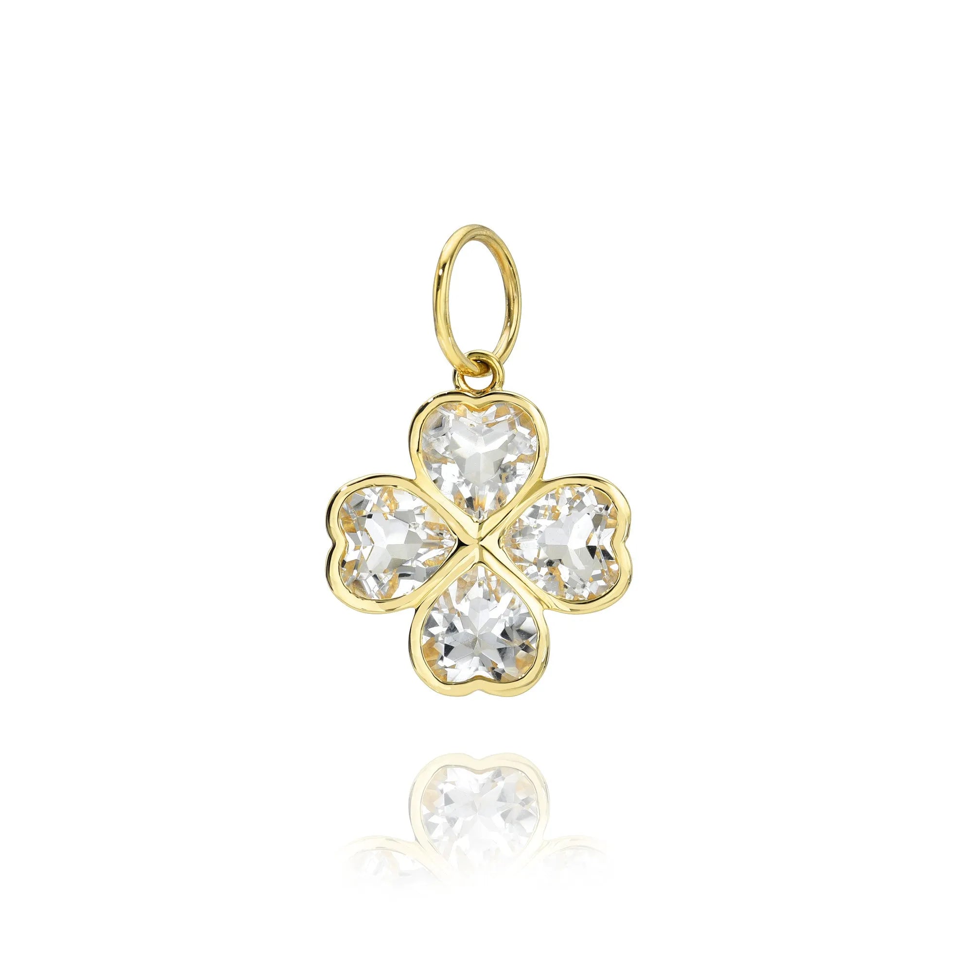 Mama Bijoux fine jewelry white topaz four leaf clover charm 14k yellow gold