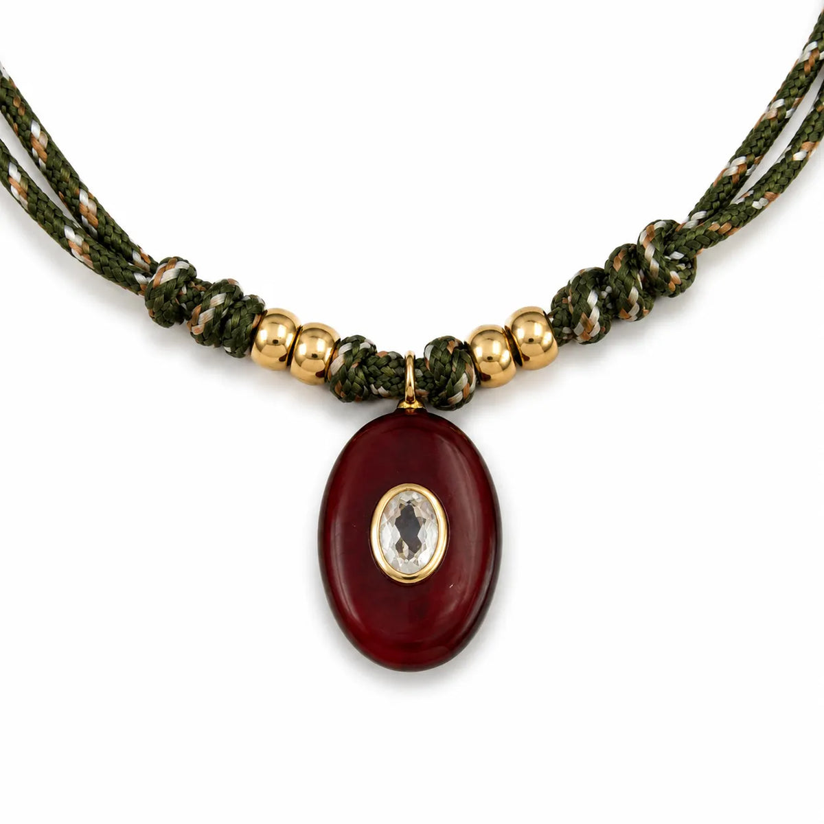Tiger’s Eye & White Topaz Oval Knotted Rope Necklace-Necklaces-Mama Bijoux