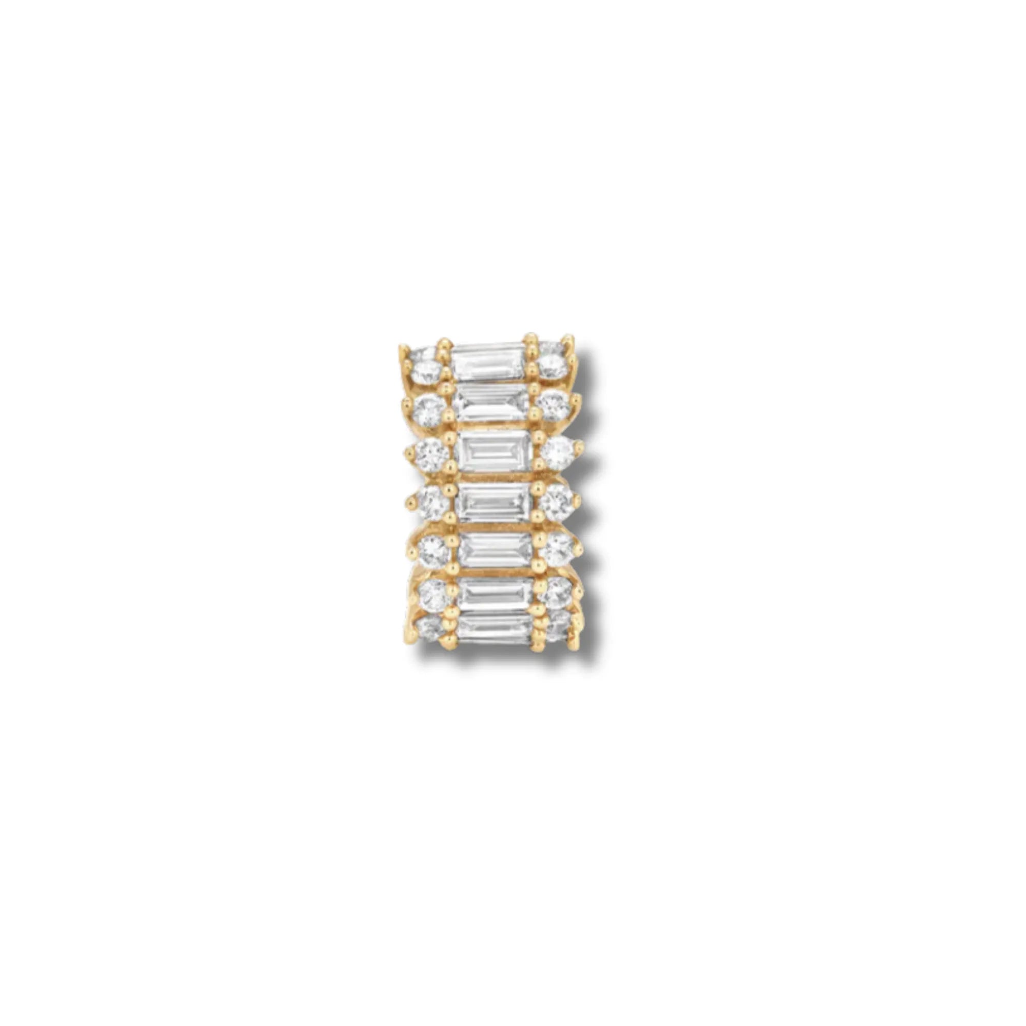 Lab grown diamond baguette bead in 14k solid yellow gold stacked diamond charm with baguette and round diamonds for statement jewelry