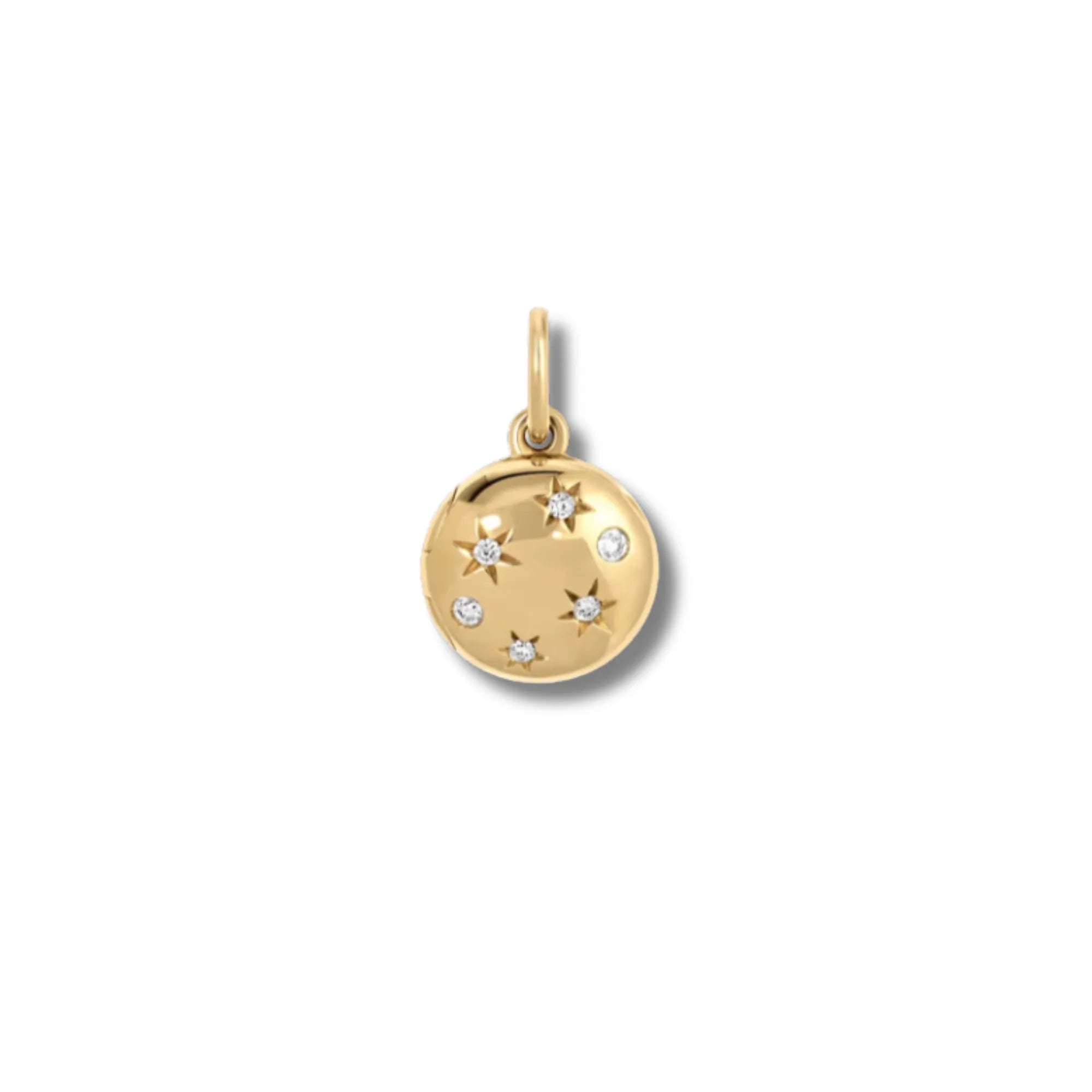 Celestial diamond mini locket charm in 9k solid yellow gold with starburst white diamonds dainty gold pendant for layering necklace and meaningful jewelry gift