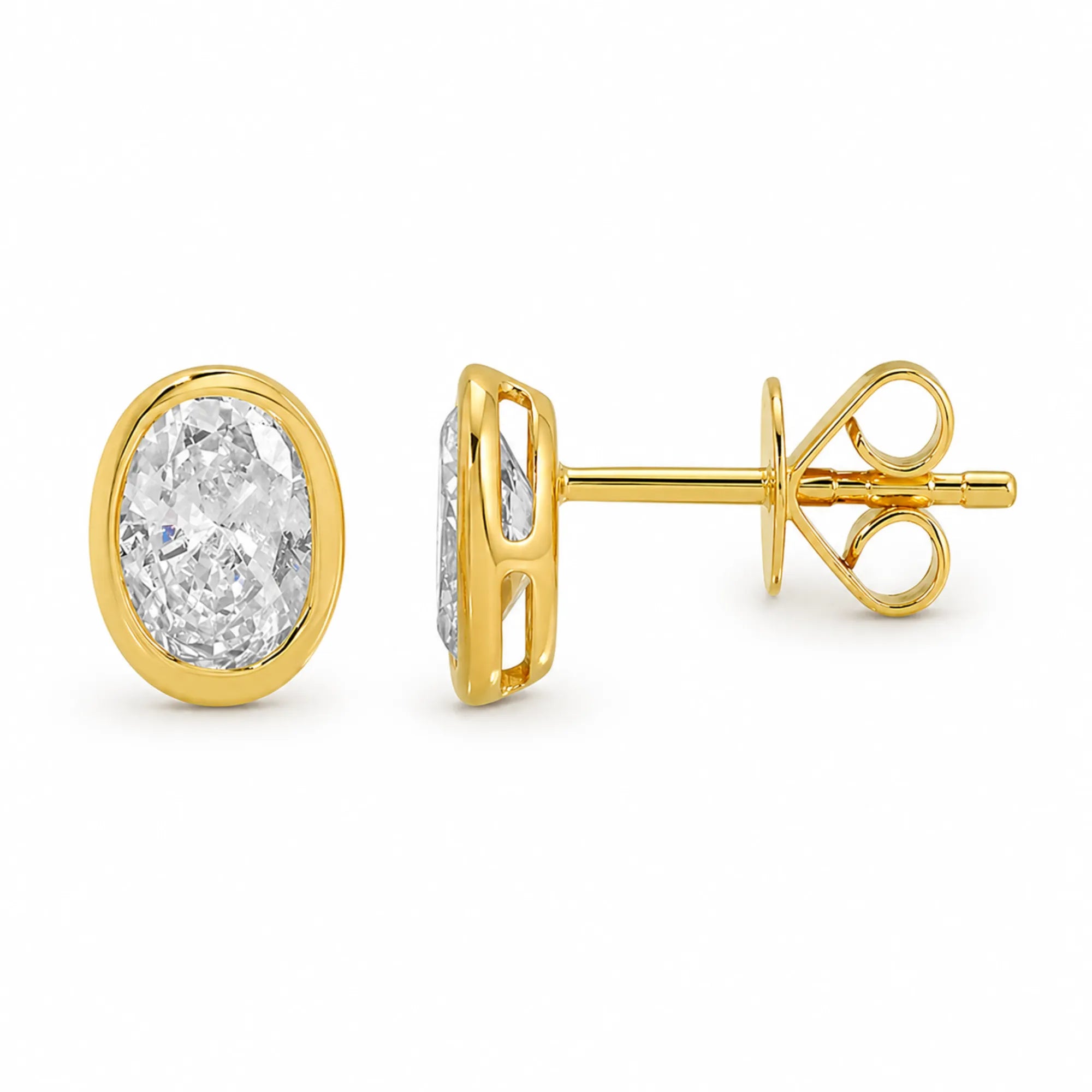 Classic bezel lab diamond stud earrings 14k solid yellow gold oval 1.06ctw lab diamond dainty diamond earrings everyday fine jewelry meaningful jewelry gift anniversary jewelry Mama Bijoux Costa Mesa