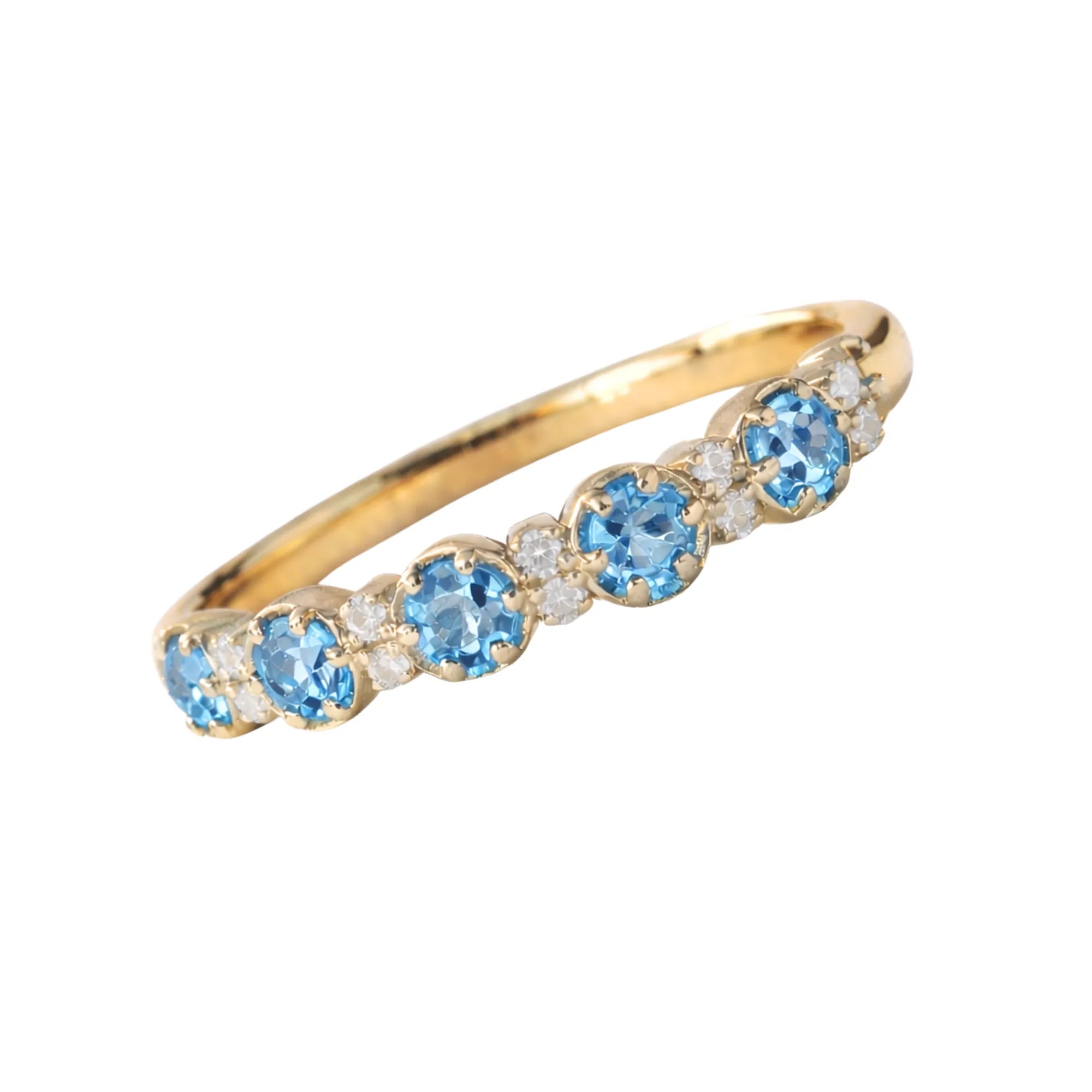 December birthstone blue topaz and diamond alternating stacking pinky ring in 14k yellow gold Mama Bijoux Costa Mesa