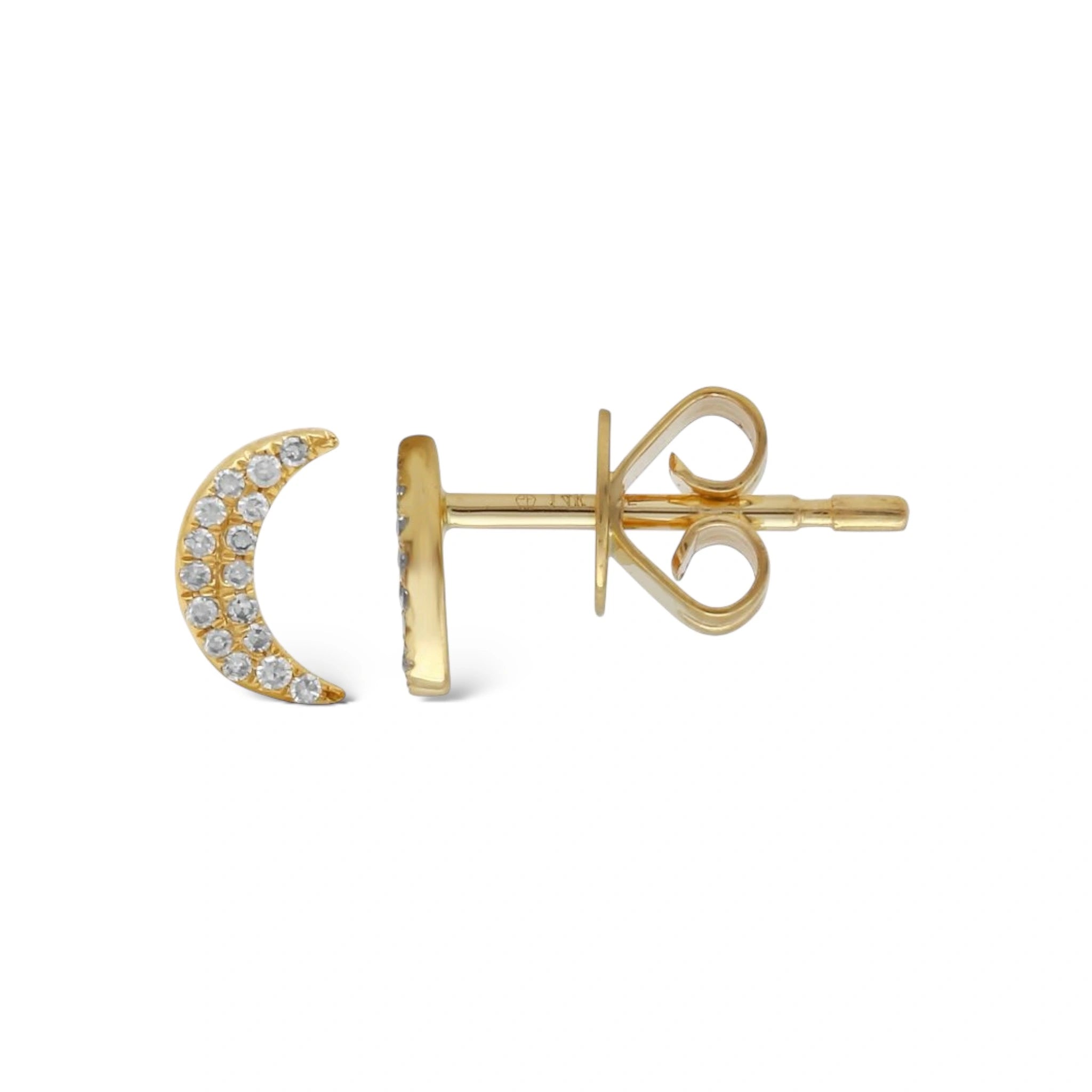 Diamond Crescent Moon Stud Earrings-Earrings-Mama Bijoux-[14kgold]-[diamonds]-[heirloom_quality]-MamaBijoux