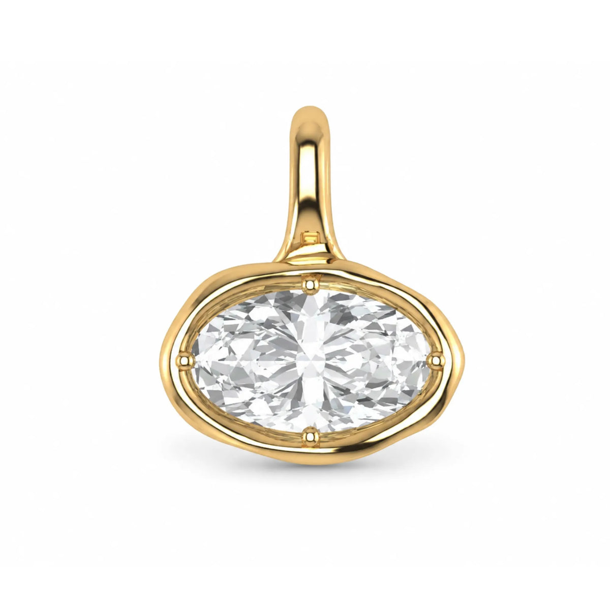 Diamond pendant, organic bezel set oval diamond, 14k gold necklace, fine jewelry, Costa Mesa California
