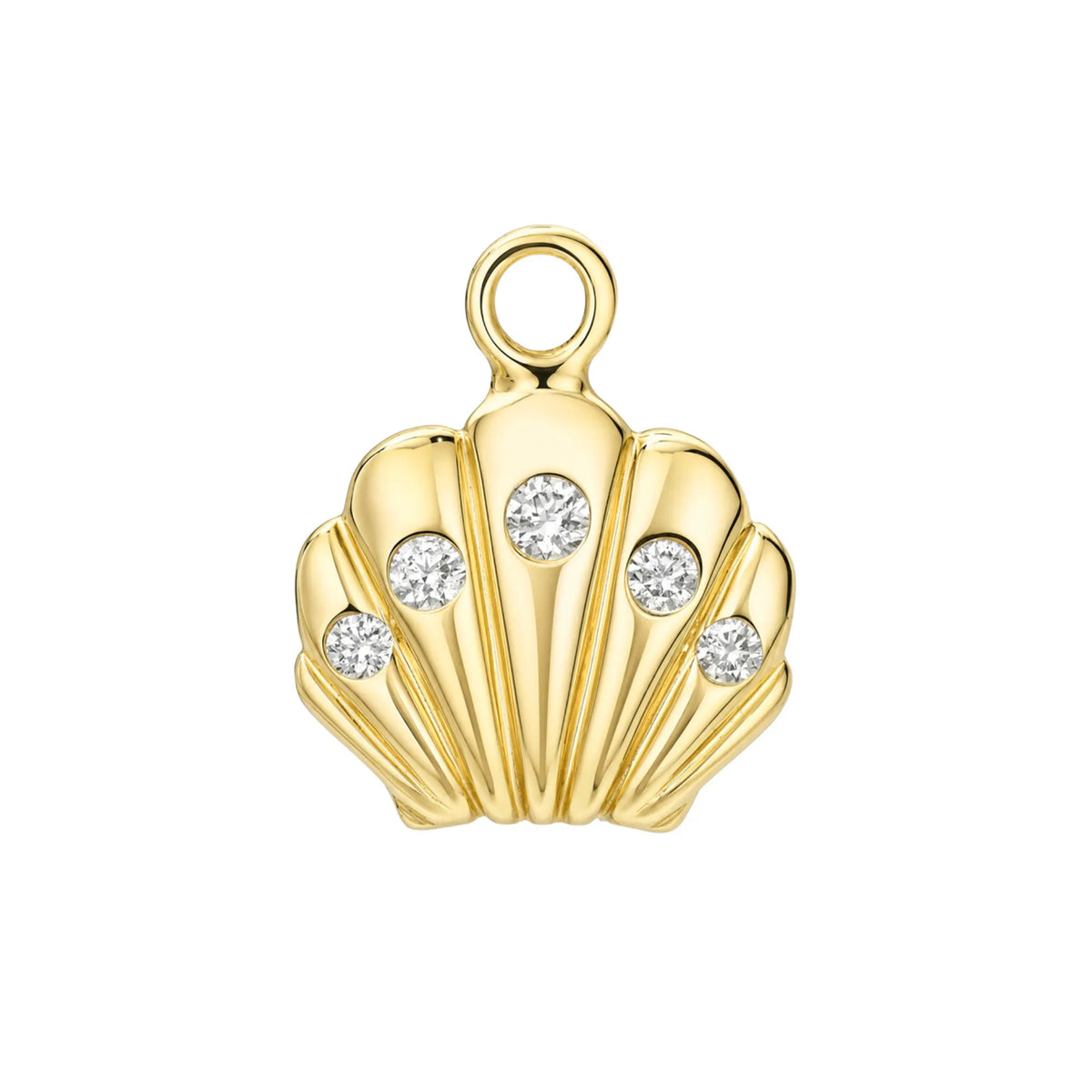 Diamond seashell charm 14k yellow gold with bezel set diamonds 0.20ctw Mama Bijoux Costa Mesa