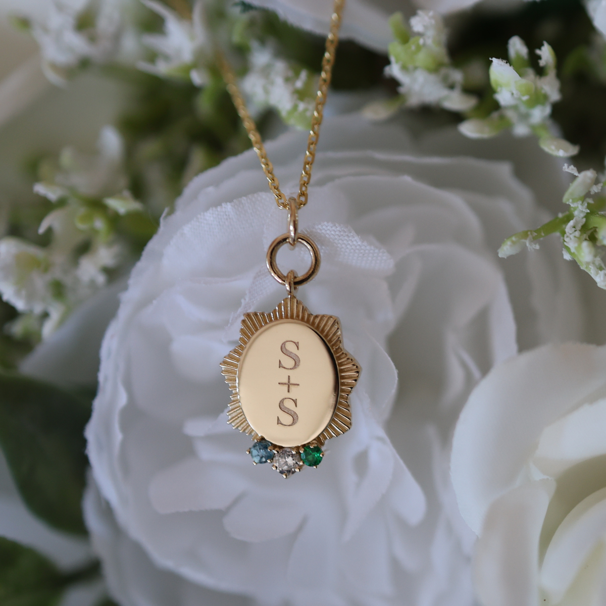 Engravable personalized jewelry 14k yellow gold custom engraved oval pendant necklace birthstone charm custom jewelry meaningful jewelry gift anniversary jewelry modern heirloom jewelry Mama Bijoux Costa Mesa