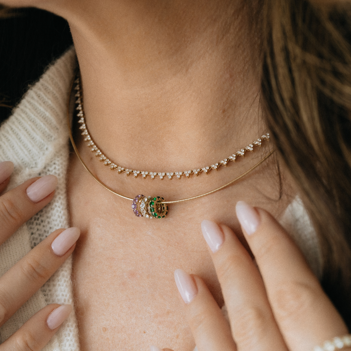 Fine jewelry under 1000 14k yellow gold diamond necklace birthstone bead omega chain necklace layering necklace meaningful jewelry gift everyday fine jewelry anniversary jewelry Mama Bijoux Costa Mesa