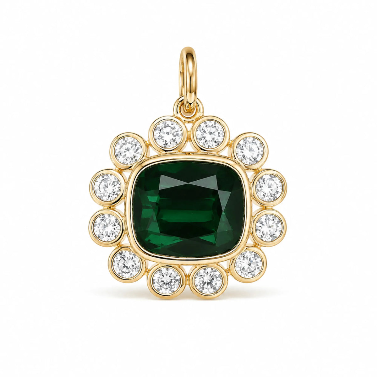 Green tourmaline pendant, diamond halo necklace, 14k gold, cushion cut tourmaline, fine jewelry, Costa Mesa California