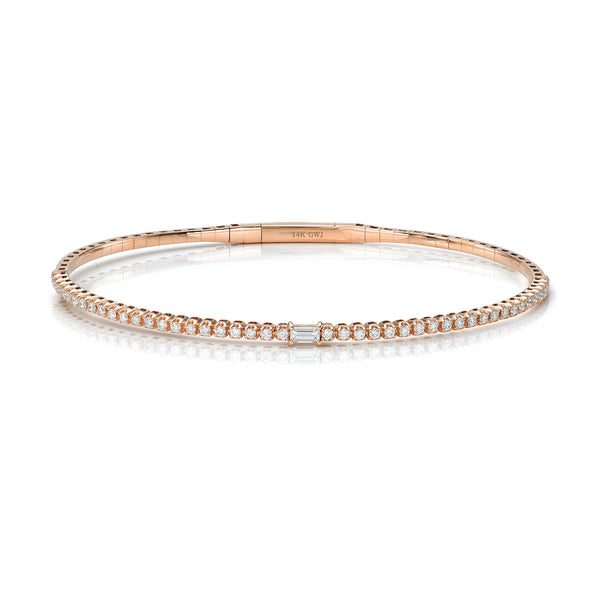 Baguette and Round Diamond Flexible Bangle