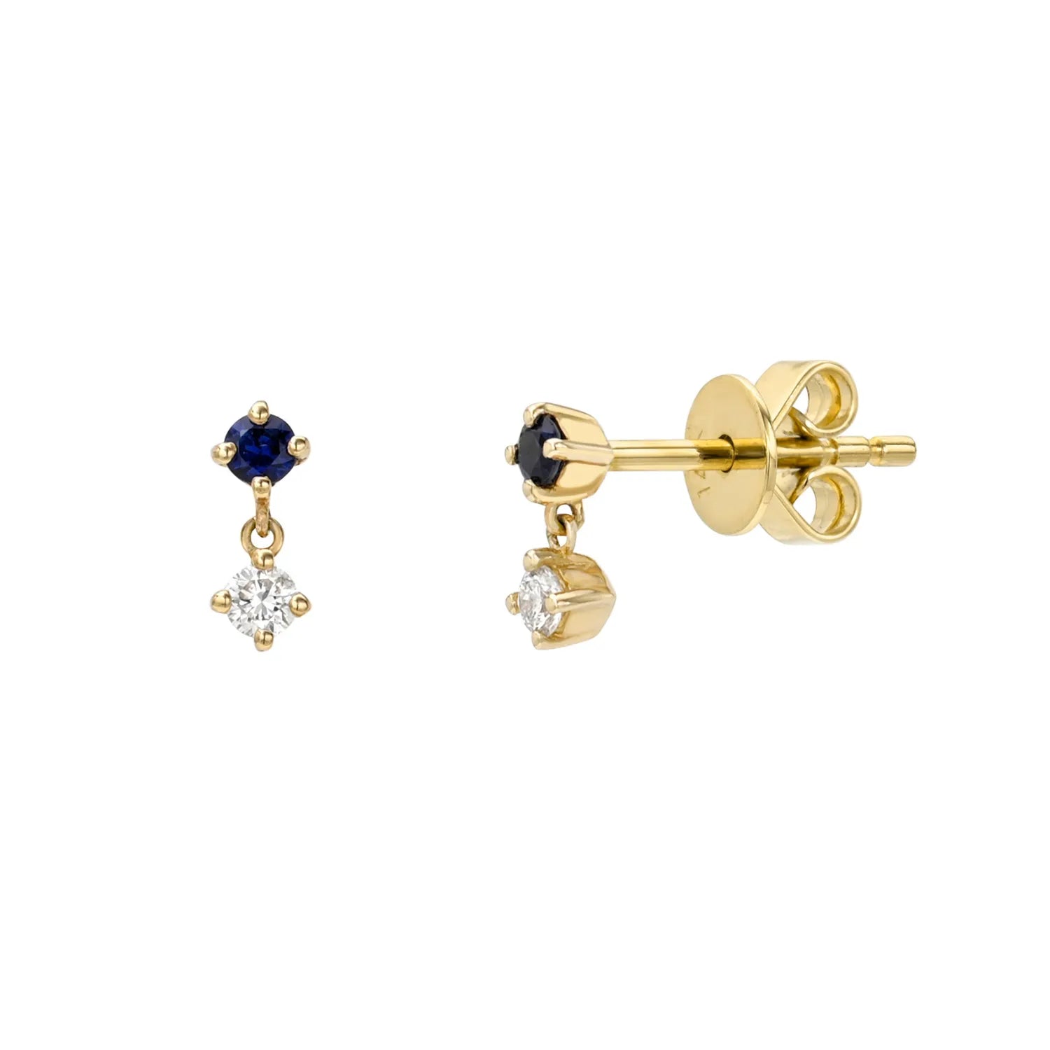 Itty Bitty Sapphire and Diamond Drop Stud-Earrings-Mama Bijoux