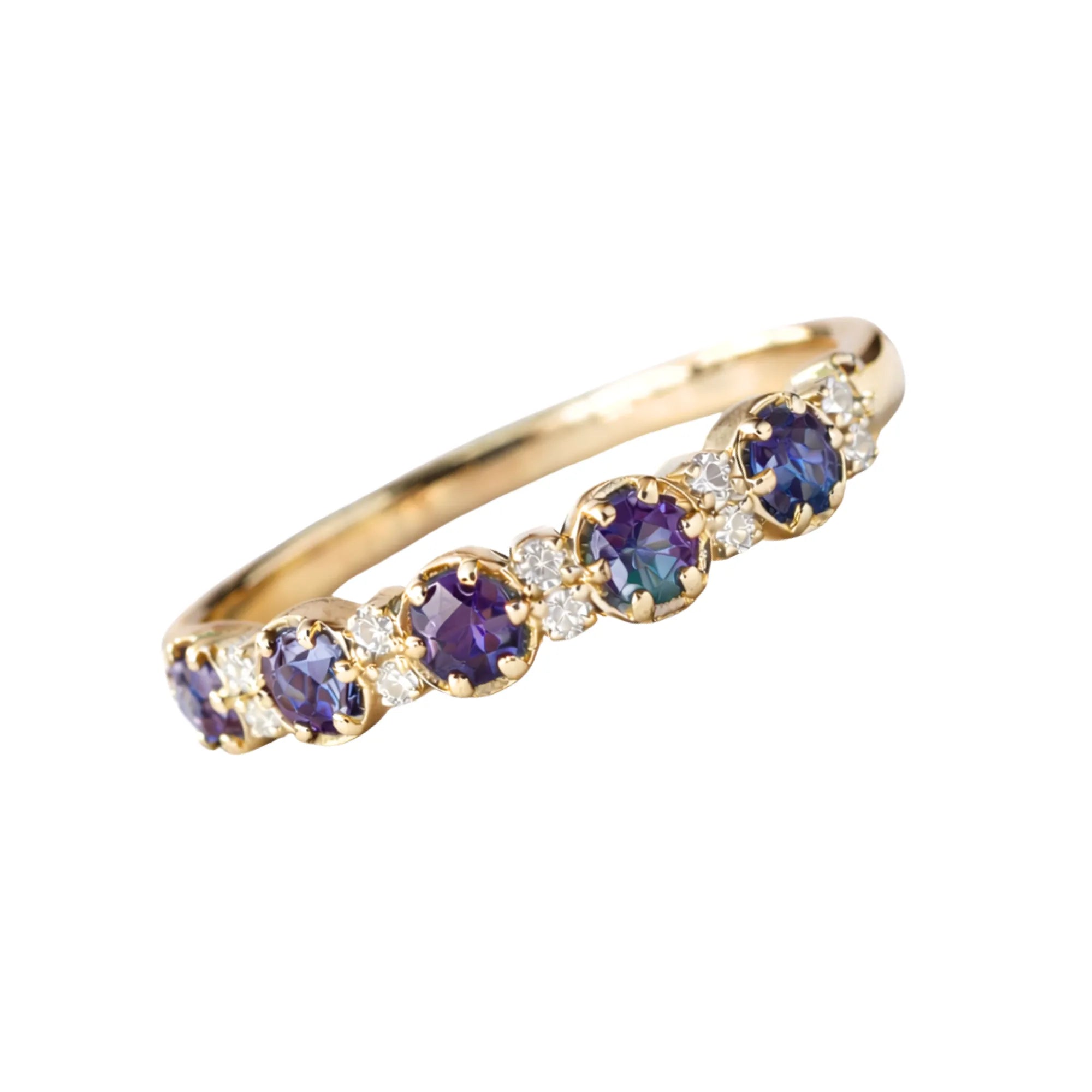 June birthstone alexandrite and diamond alternating stacking pinky ring in 14k yellow gold Mama Bijoux Costa Mesa