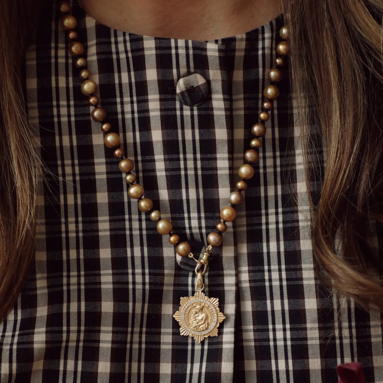 Mixed Cognac Colored Natural Pearl Necklace-Necklaces-Mama Bijoux