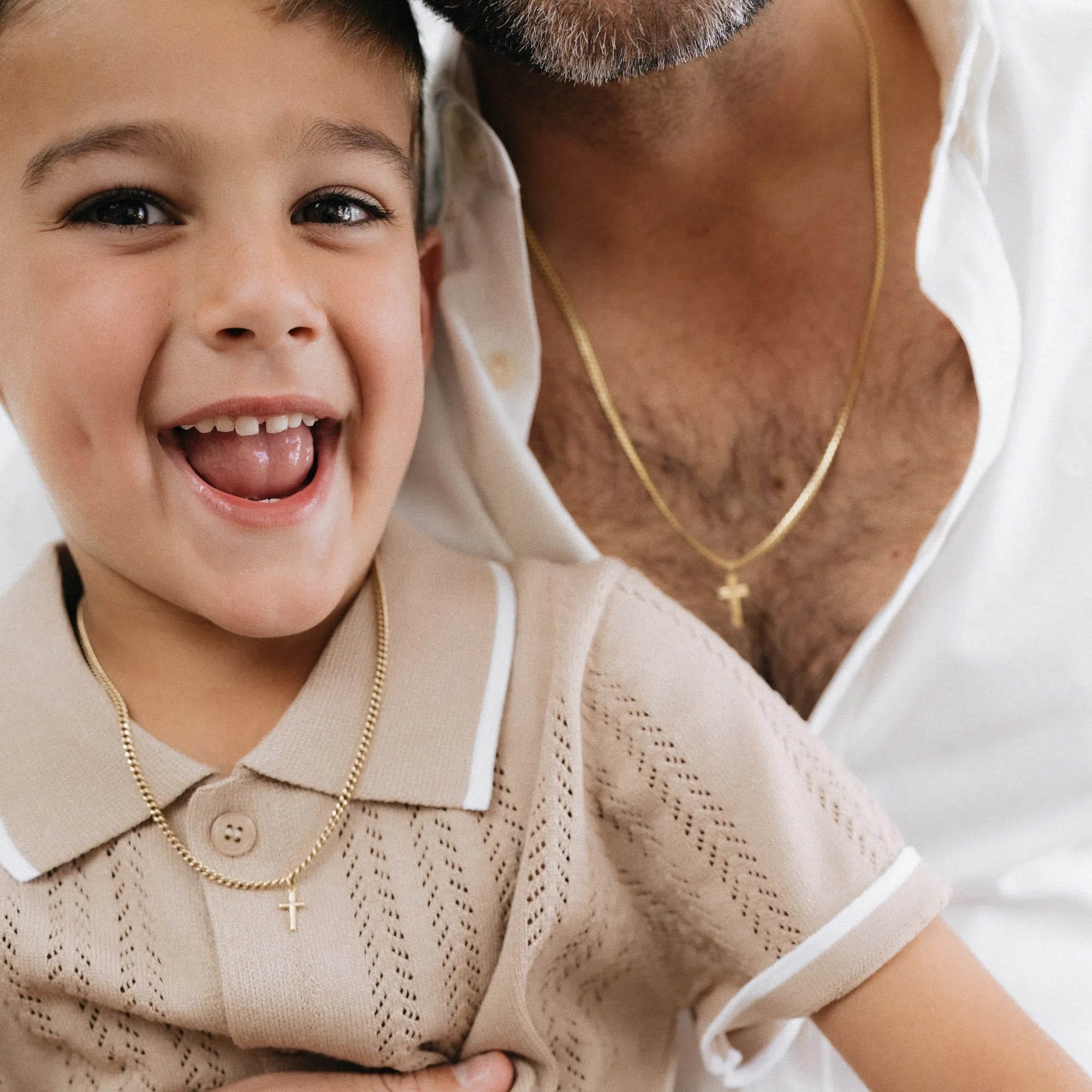 Noah and daddy bijoux chain set 14k gold matching father and son cross necklace fathers day gift baptism gift first communion gift meaningful jewelry gift Mama Bijoux Costa Mesa