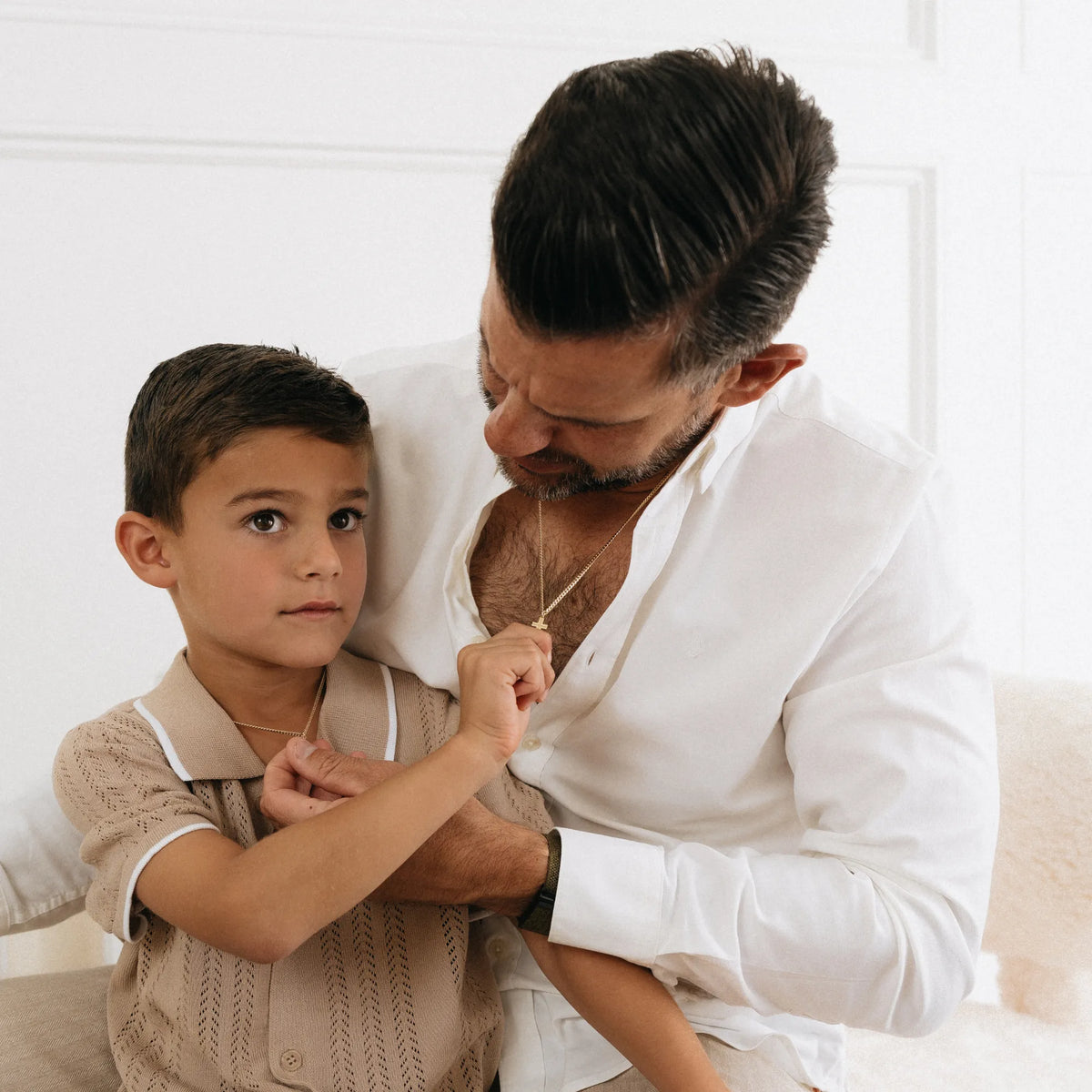 Noah and daddy bijoux chain set matching father son gold chain necklace fathers day gift first communion gift meaningful jewelry gift lifestyle Mama Bijoux Costa Mesa