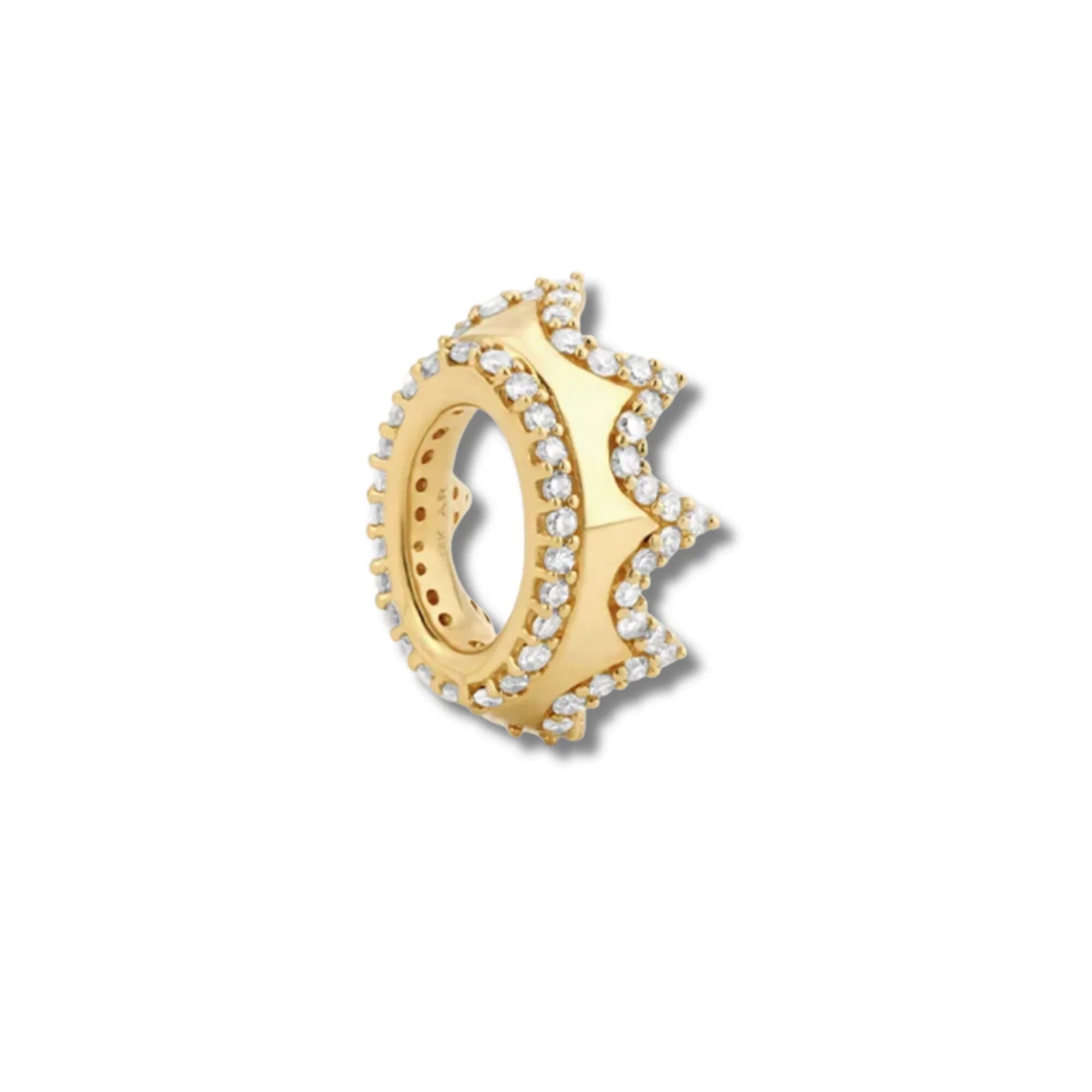 Pave crown diamond bead in 14k solid yellow gold with round brilliant natural white diamonds statement gold bead for luxury jewelry and bold layering pieces