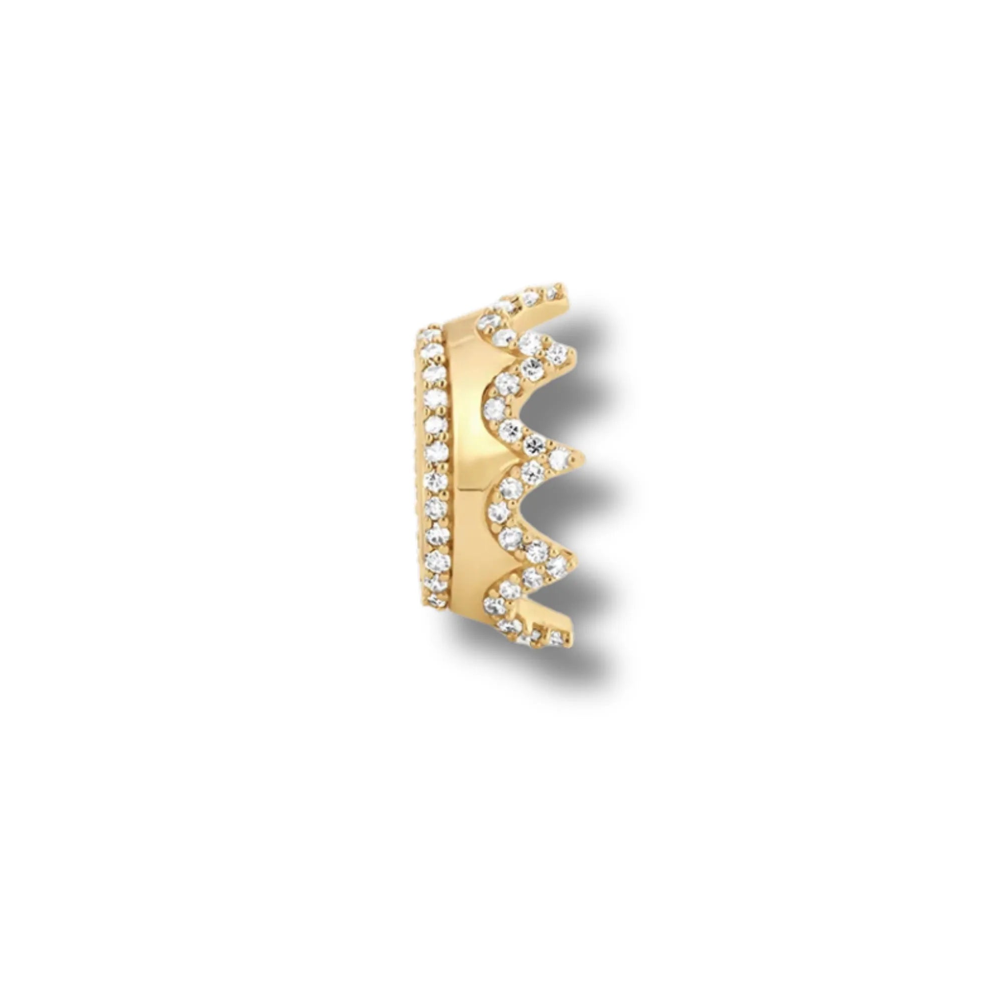 Pave crown diamond bead in 14k solid yellow gold with round brilliant natural white diamonds bold gold charm for statement jewelry and luxury layering