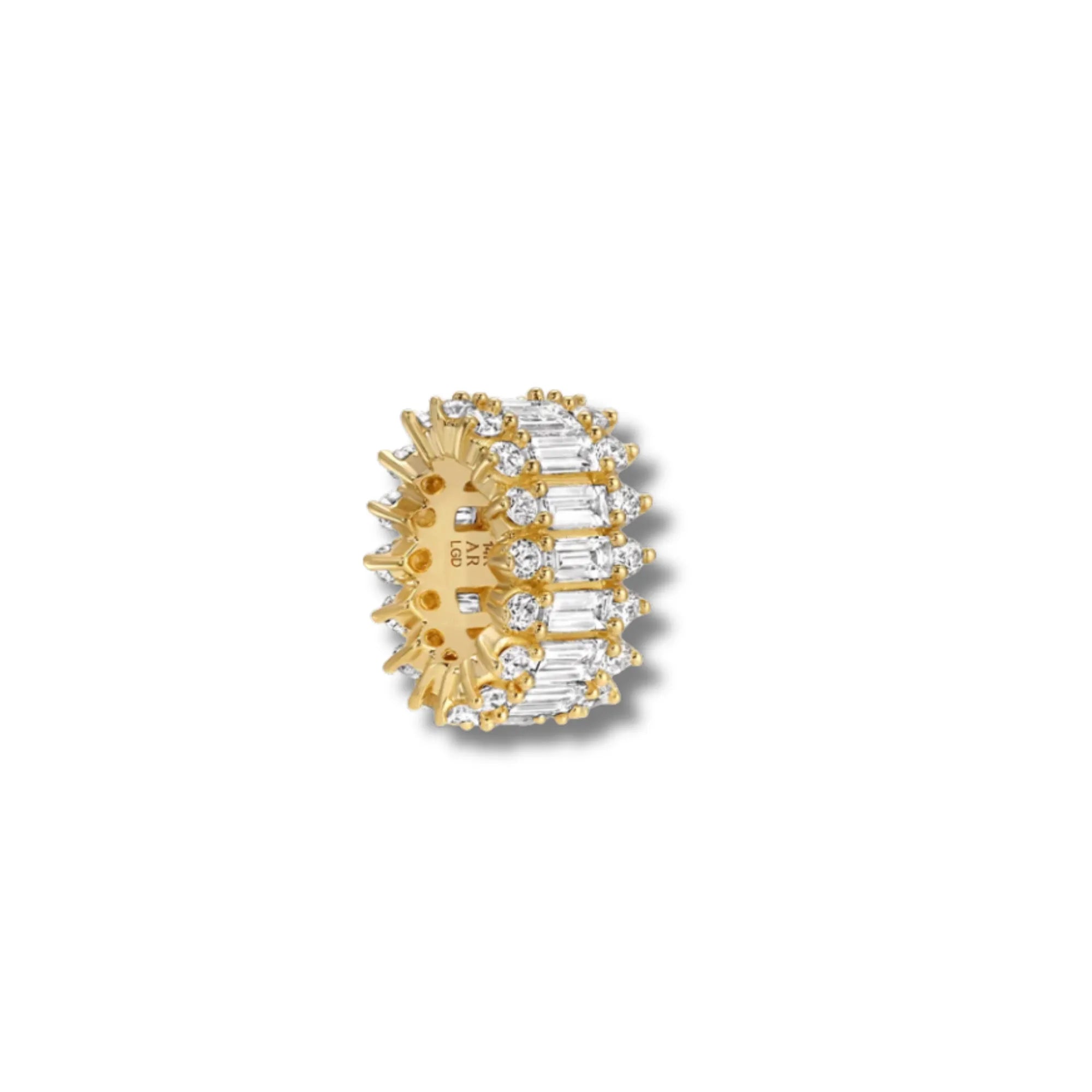 Stacked lab grown diamond bead in 14k solid yellow gold with baguette and round diamonds bold luxury charm for layering necklaces