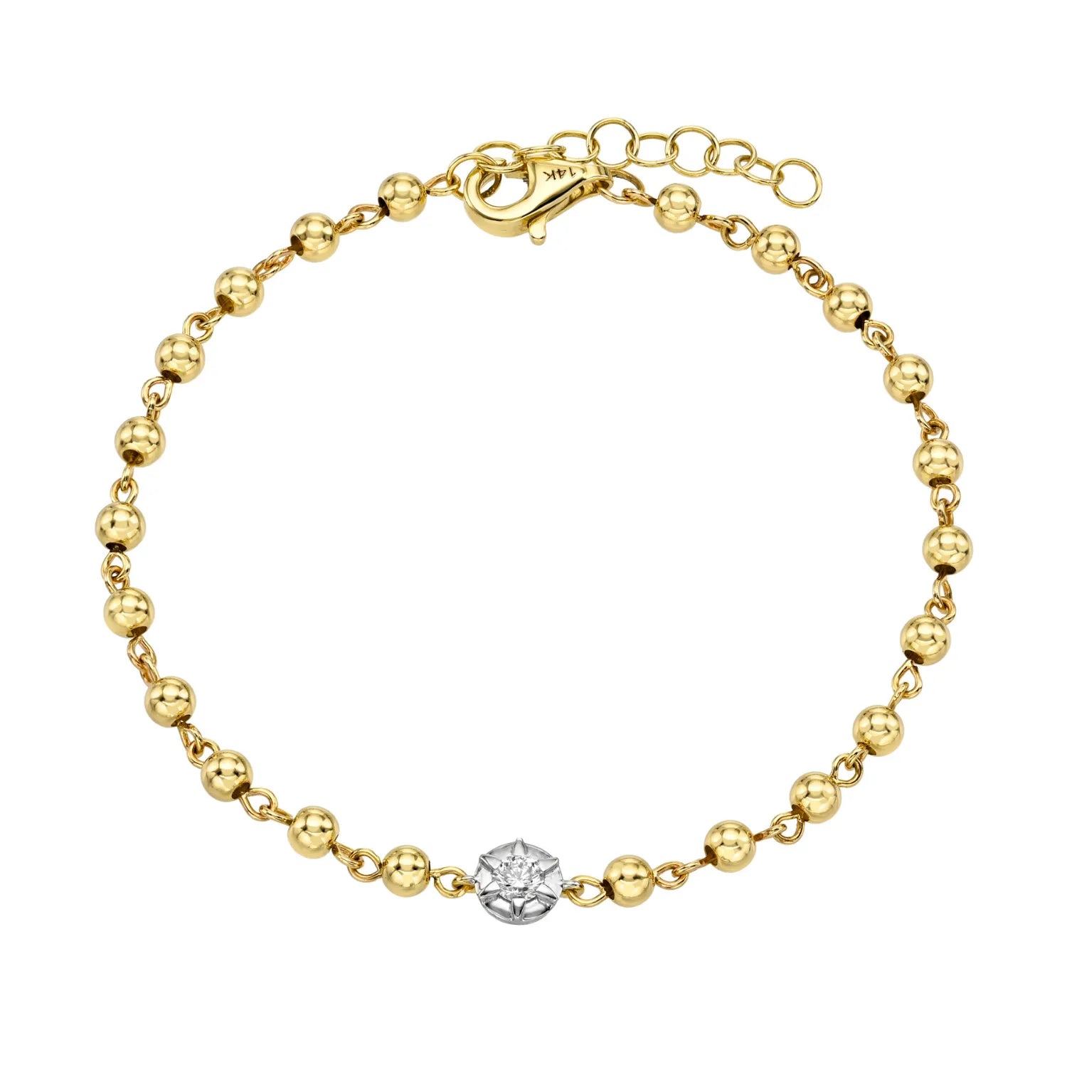 Starlight diamond and bead bracelet 14k solid yellow gold 0.10ctw natural round brilliant diamonds dainty diamond bracelet stacking bracelet meaningful jewelry gift everyday fine jewelry Mama Bijoux Costa Mesa