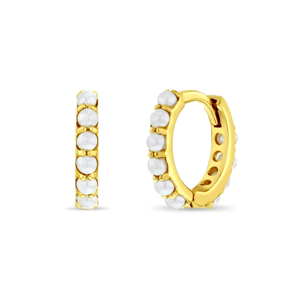 Bijoux Babes: 14K Gold Freshwater Pearl Huggie Hoop Earrings 7mm-Earrings-Mama Bijoux