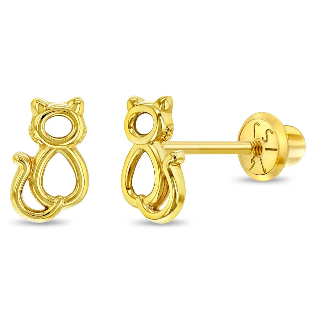 Bijoux Babes 14k Yellow Gold Open Kitten Earrings-Earrings-Mama Bijoux