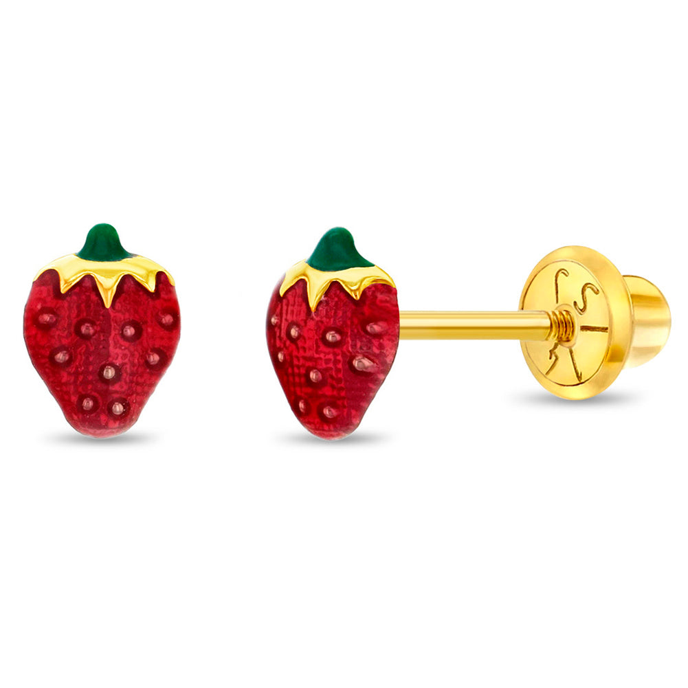 14k Gold Kids Strawberry Screw Back Studs