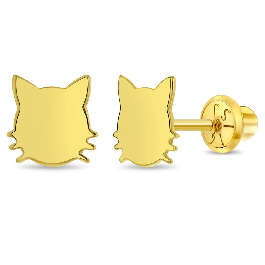 Bijoux Babes 14k Yellow Gold Solid Kitten Earrings-Earrings-Mama Bijoux